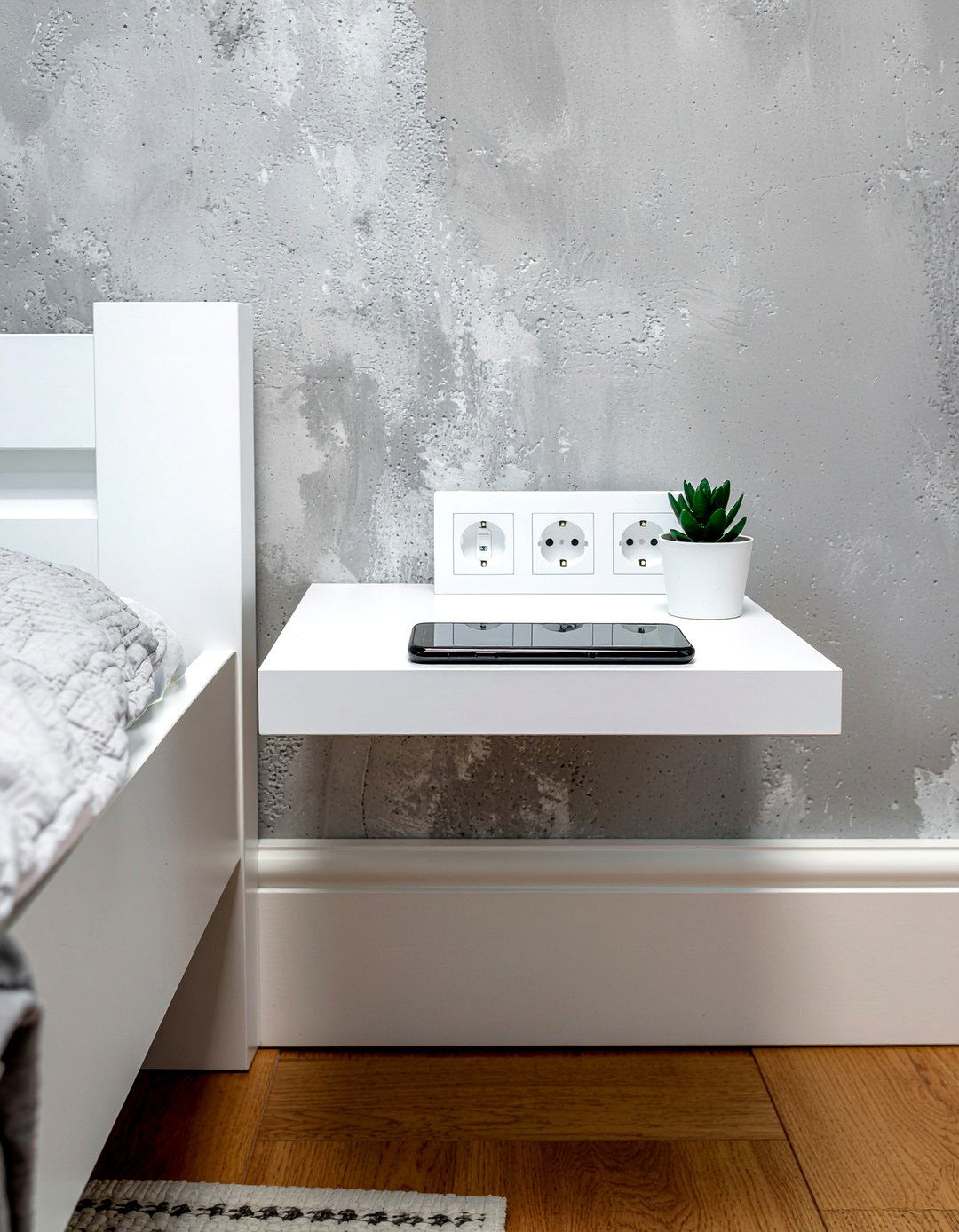 Floating shelf with power outlet - 30 bedroom charging stations