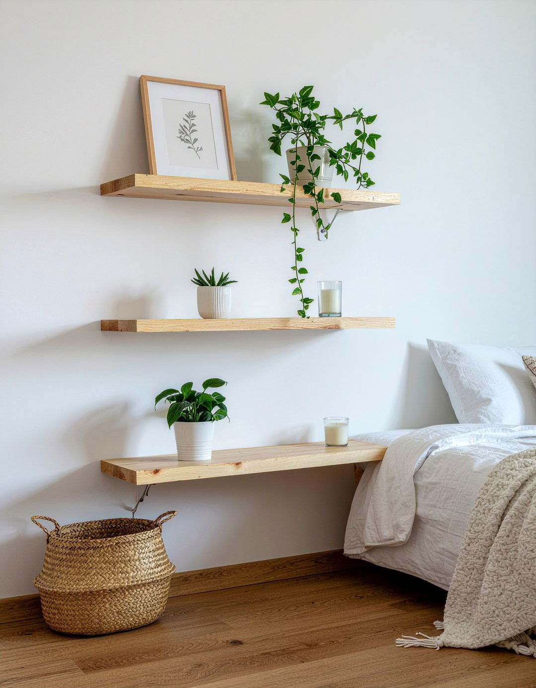 Floating shelves - 30 Korean bedroom ideas