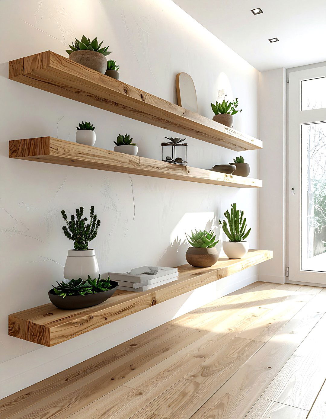 Floating shelves - 30 long hallway ideas