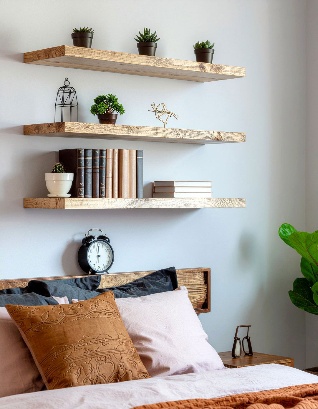 Floating shelves - 30 bedroom on a budget ideas