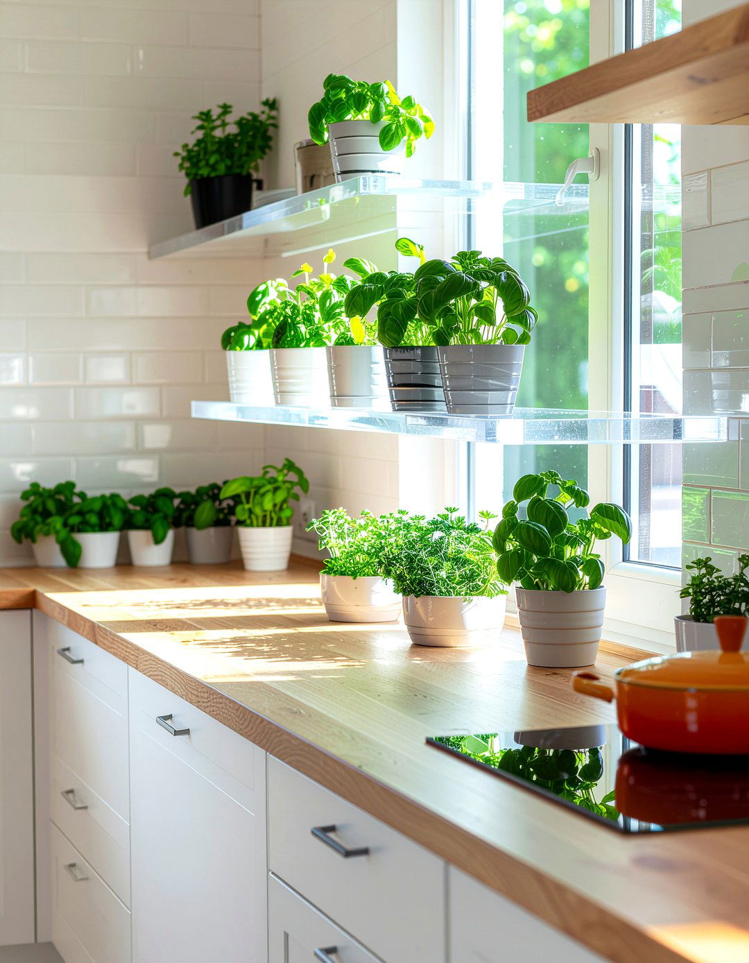 Floating shelves for kitchen herbs - 30 kitchen window herb garden ideas