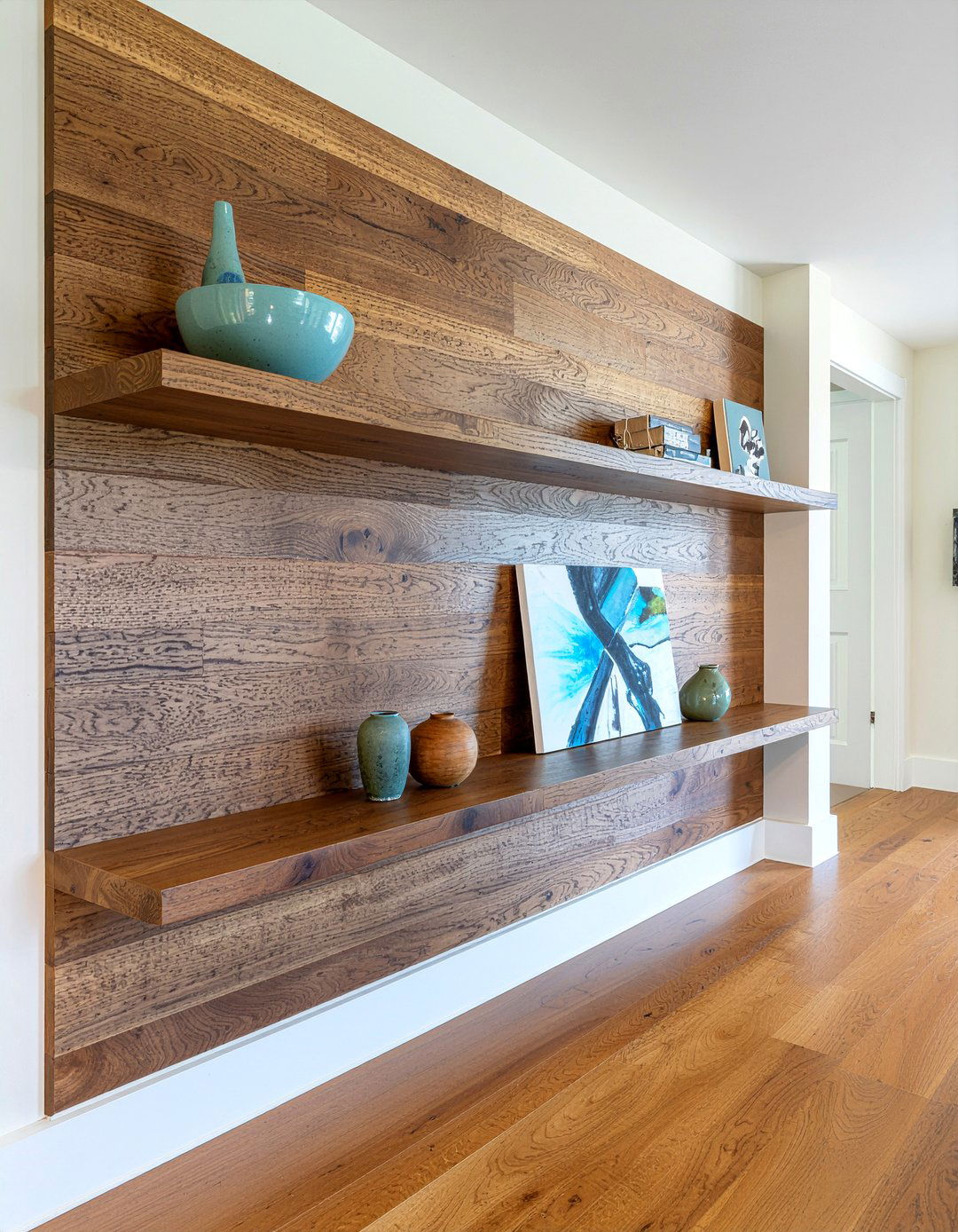 Floating shelves wall - 30 living room accent walls