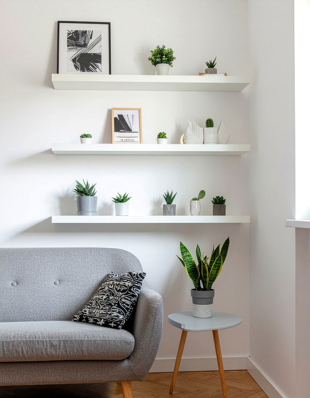 Floating shelves with adhesive - 30 removable living room ideas