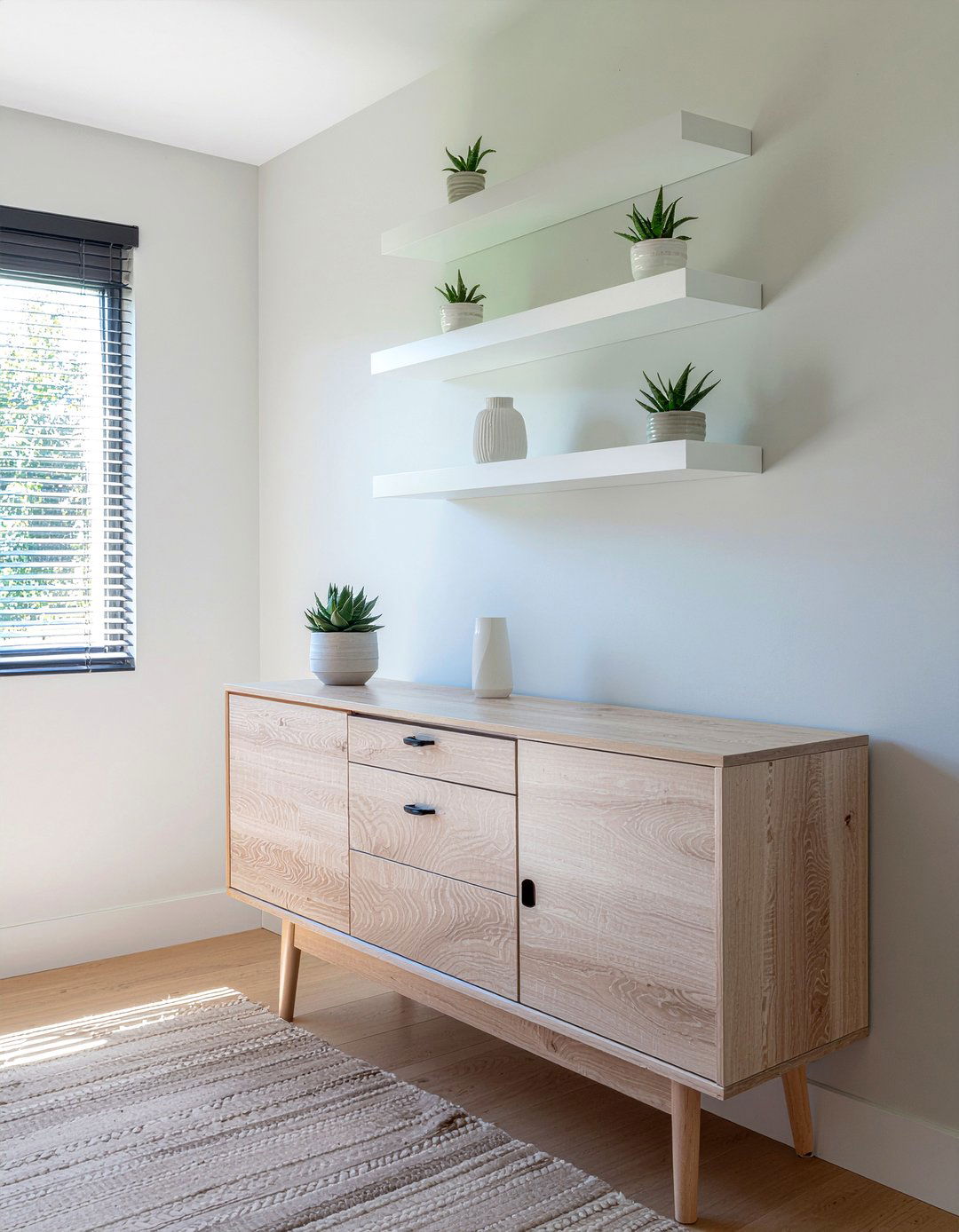 Floating shelves with adhesive - 30 removable dining room decor ideas