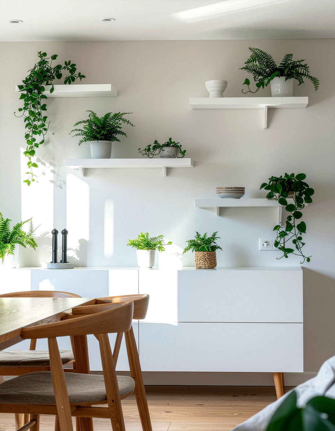 Floating shelves with command strips - 30 renter-friendly dining room ideas