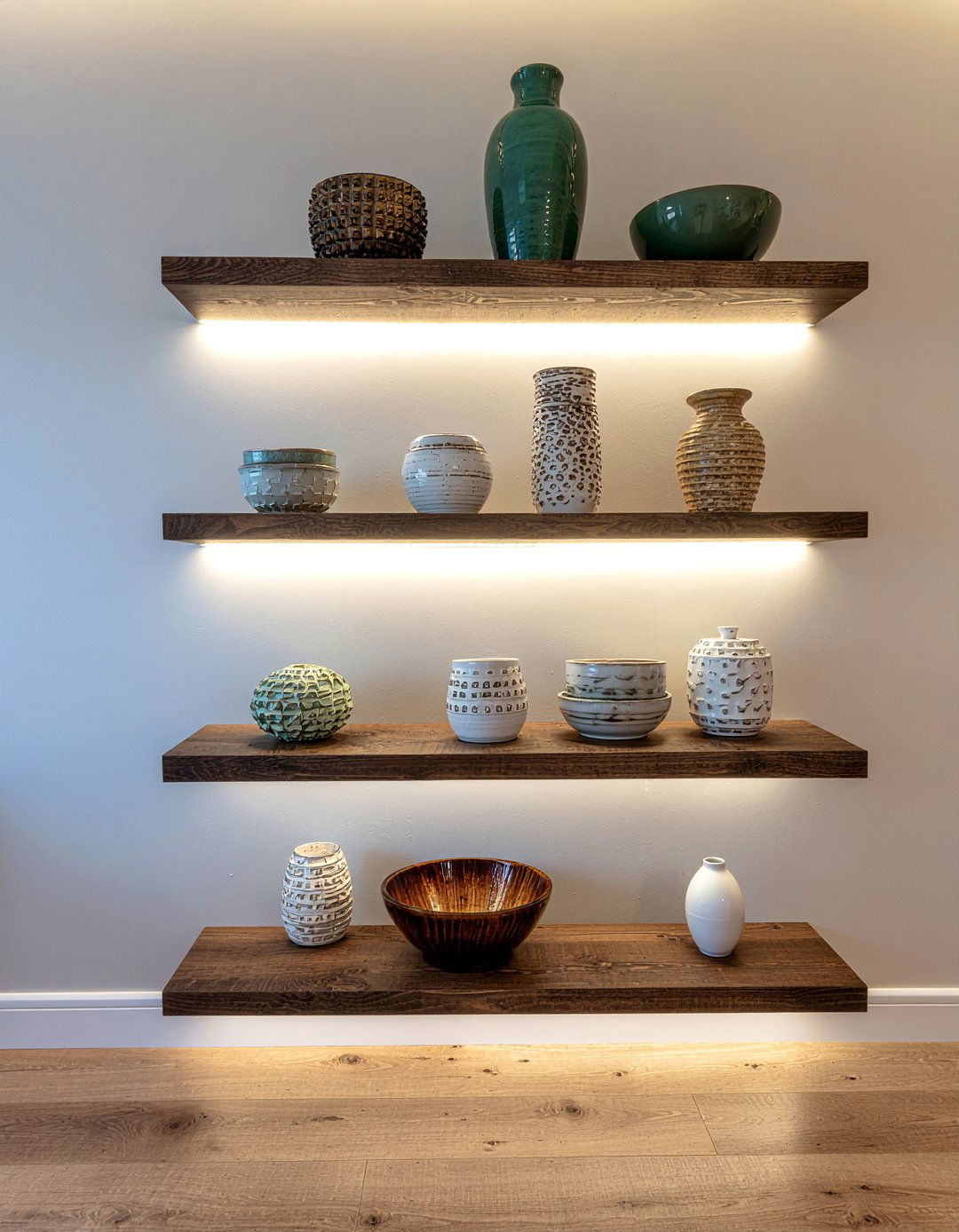 Floating shelves with lighting - 30 living room floating shelves