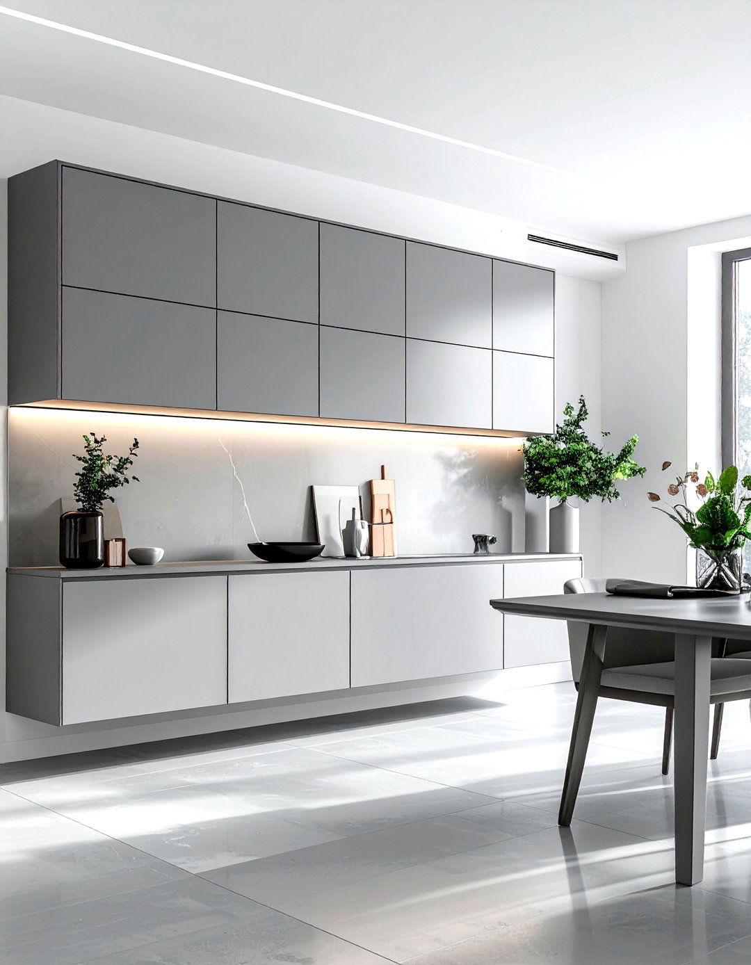 Floating sideboard upper storage - 30 dining room overhead storage ideas