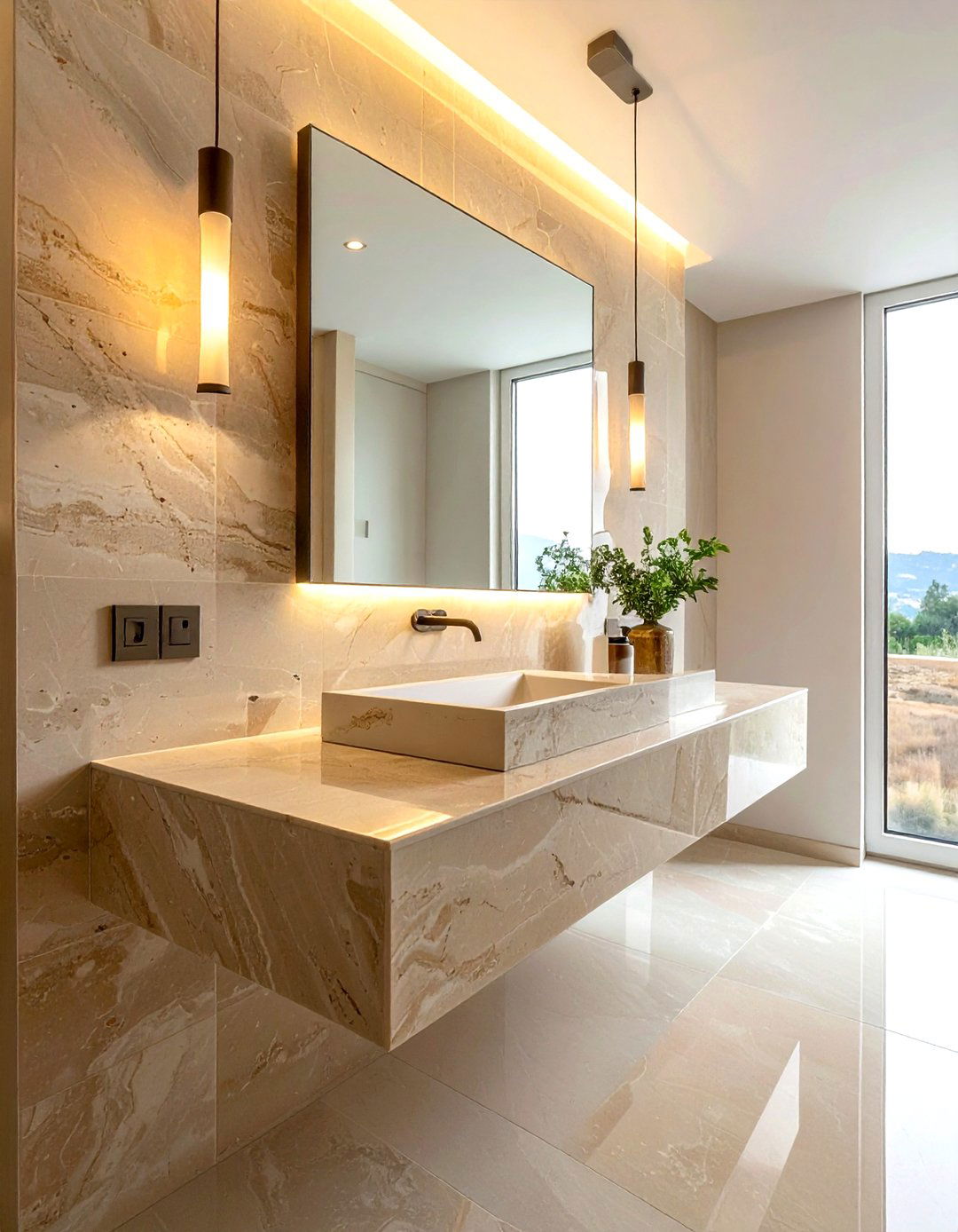 Floating travertine vanity top - 30 travertine tile bathroom ideas