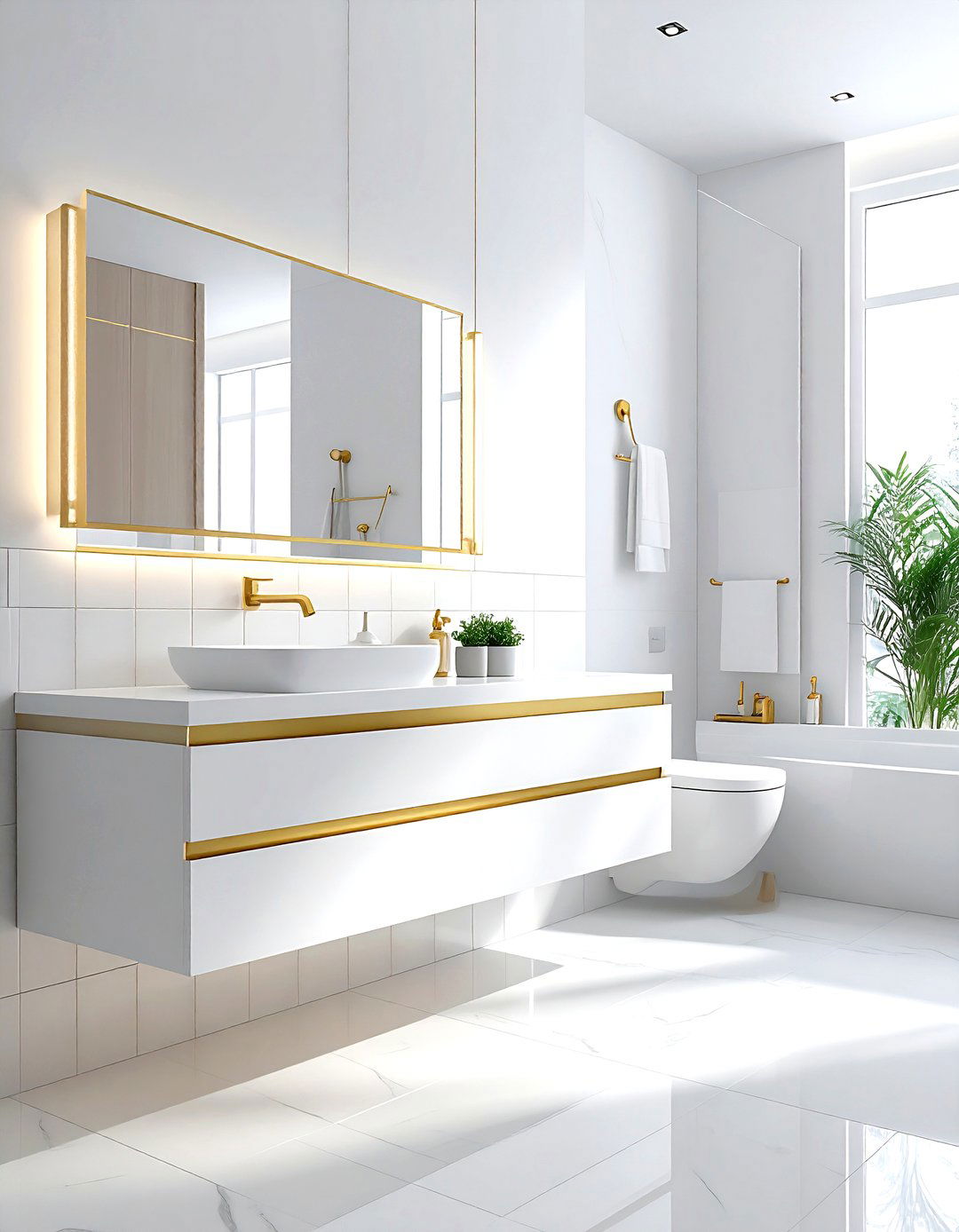 Floating vanity gold and white bathroom - 30 gold and white bathroom ideas