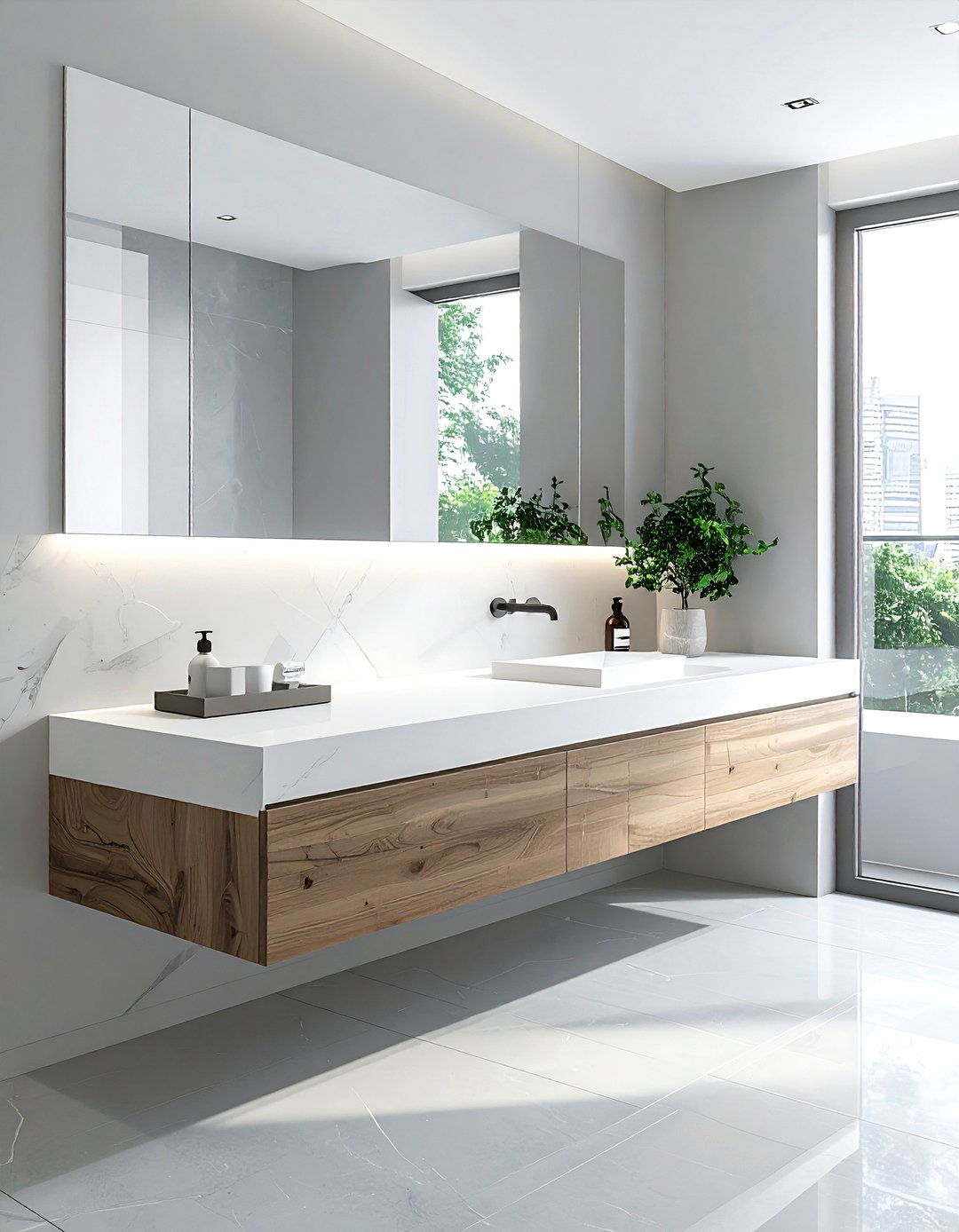 Floating vanity shelf - 30 bathroom overhead storage ideas