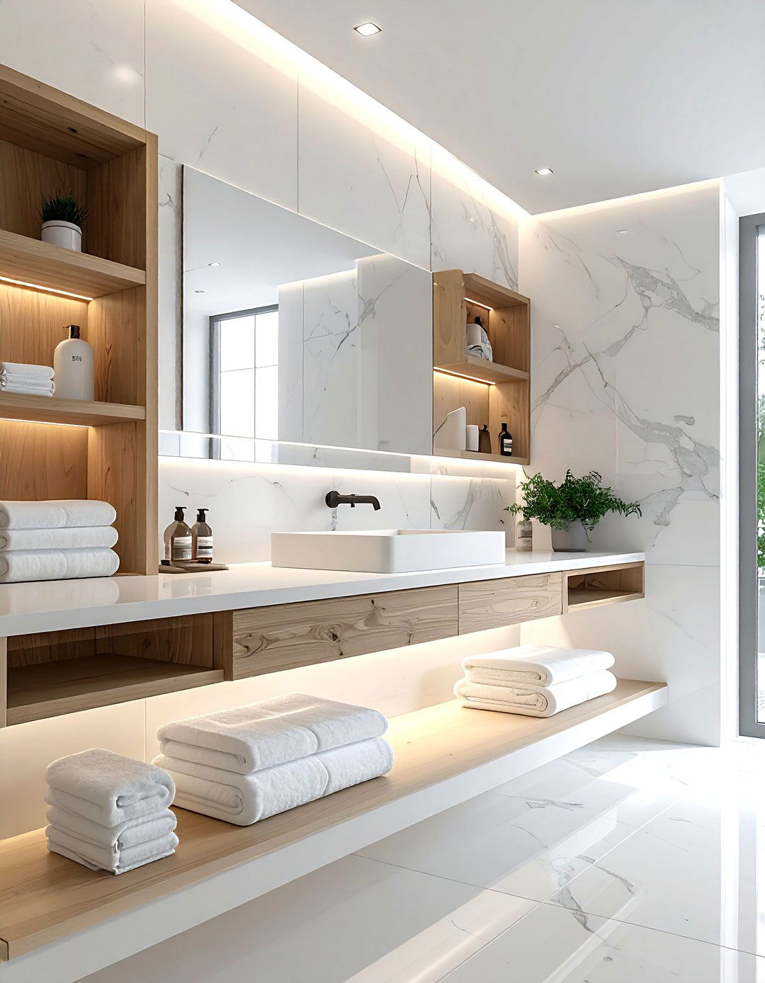 Floating vanity with open shelving - 30 bathroom furniture arrangement