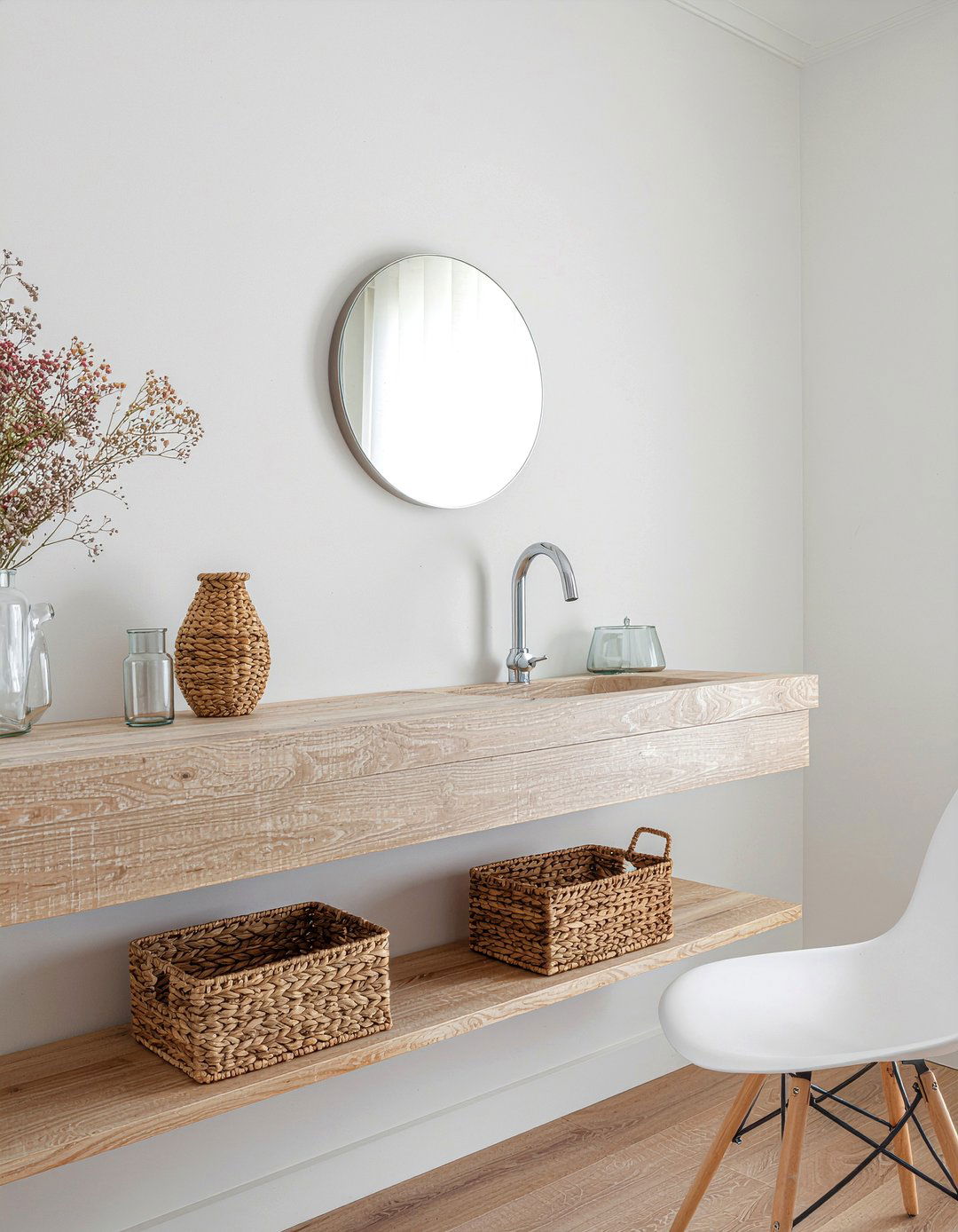 Floating vanity with shelves - 30 bedroom floating vanity ideas