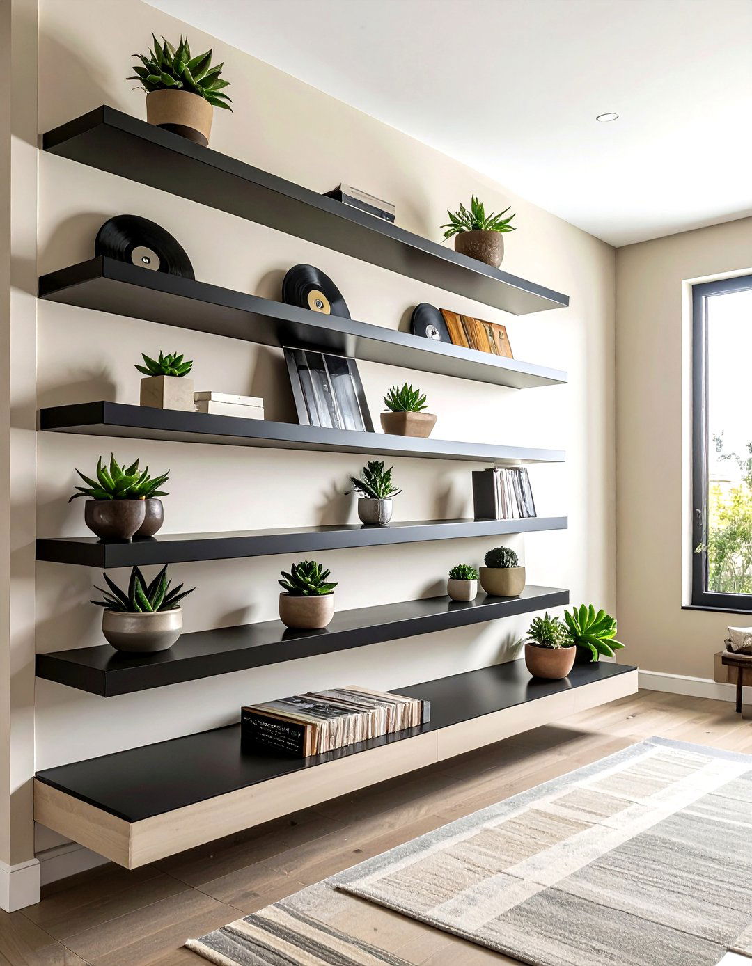 Floating vinyl wall shelf - 30 record collection display ideas