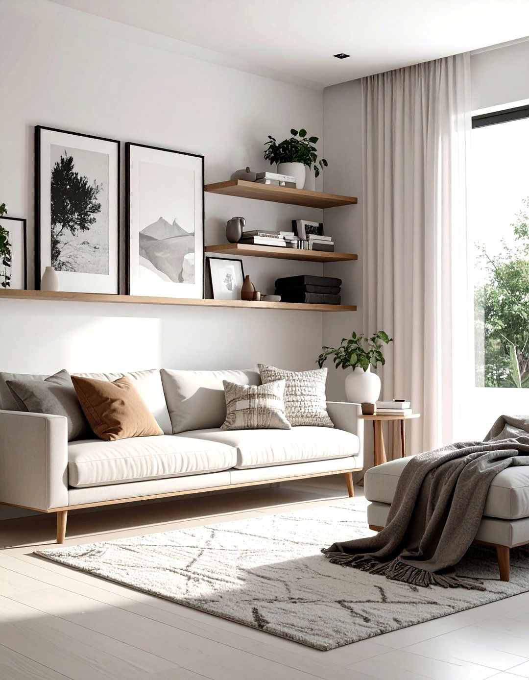 Floating wall shelf - 30 living room blanket storage ideas