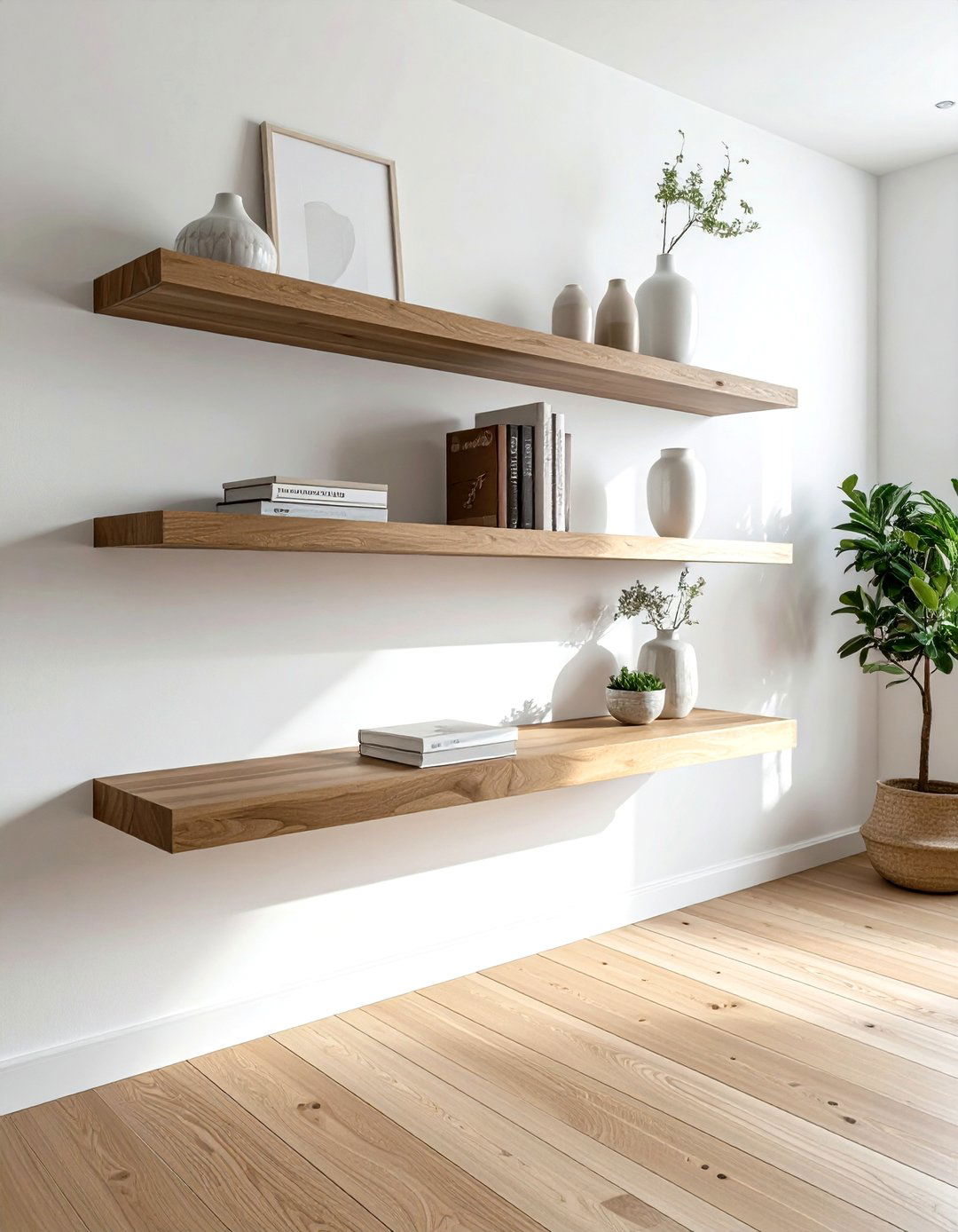 Floating wall shelf - 30 bedroom storage hacks