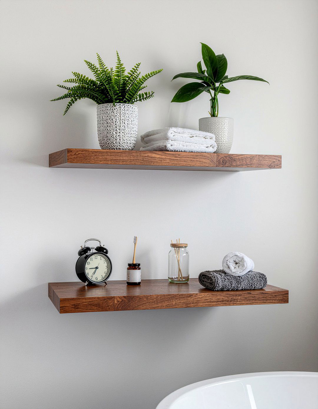 Floating wall shelves - 30 bathroom optimization ideas