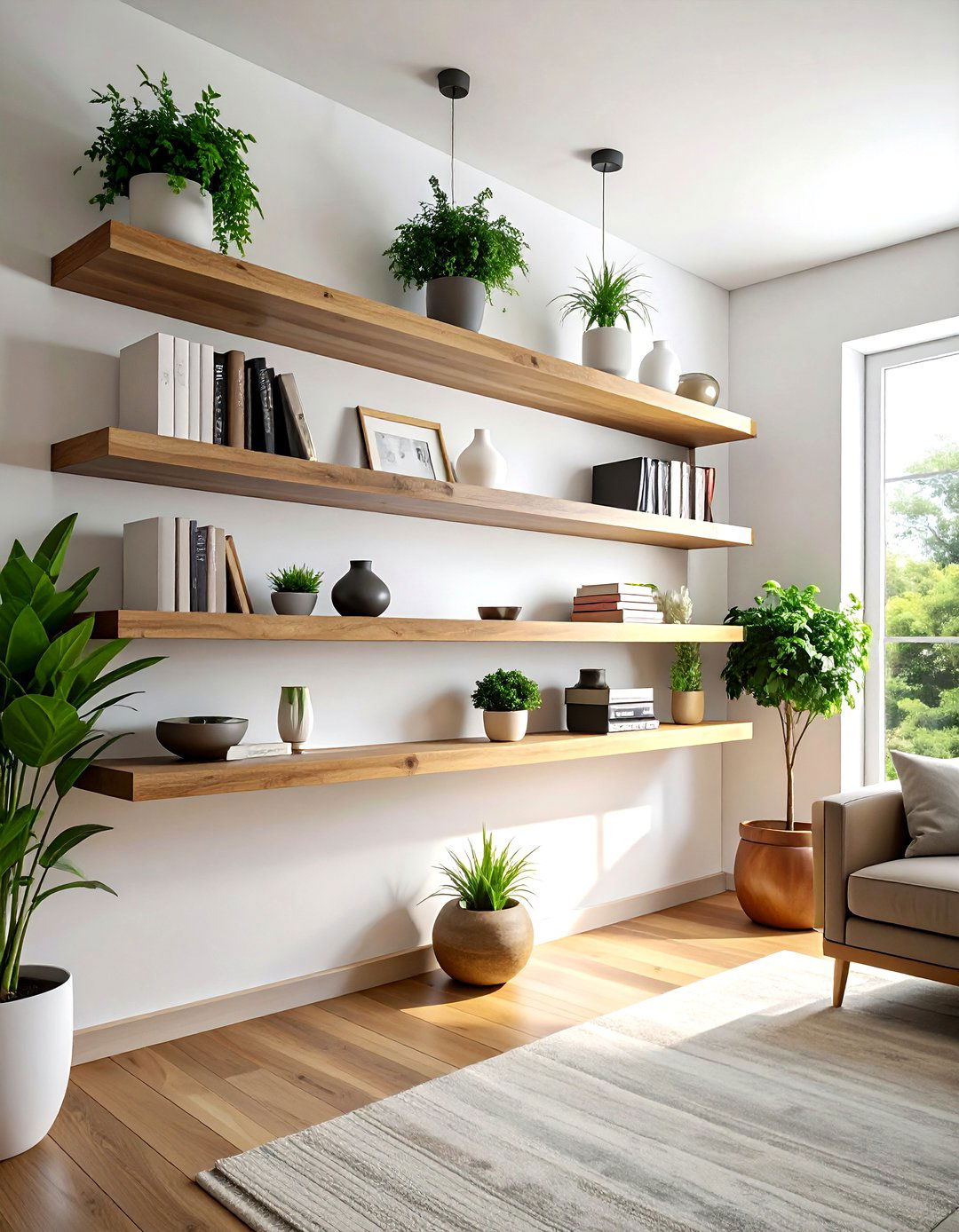 Floating wall shelves - 30 living room hacks