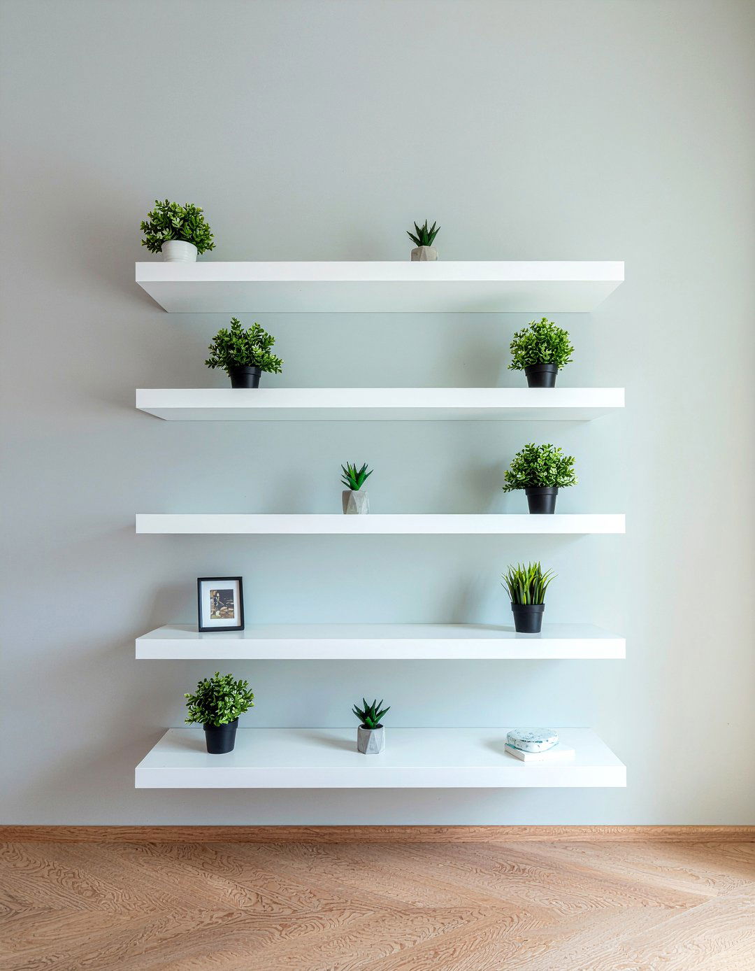 Floating wall shelves - 30 low ceiling living room ideas