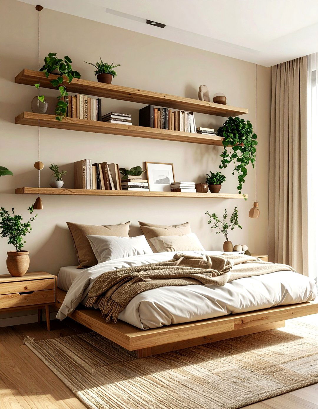 Floating wall shelves - 30 bedroom creative storage ideas
