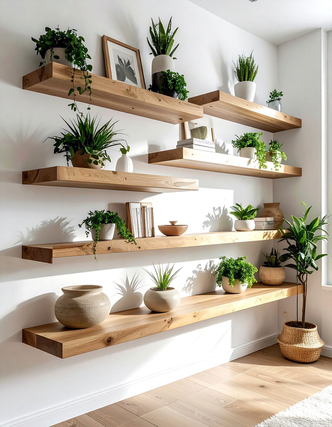 Floating wall shelves - 30 bedroom organization hacks