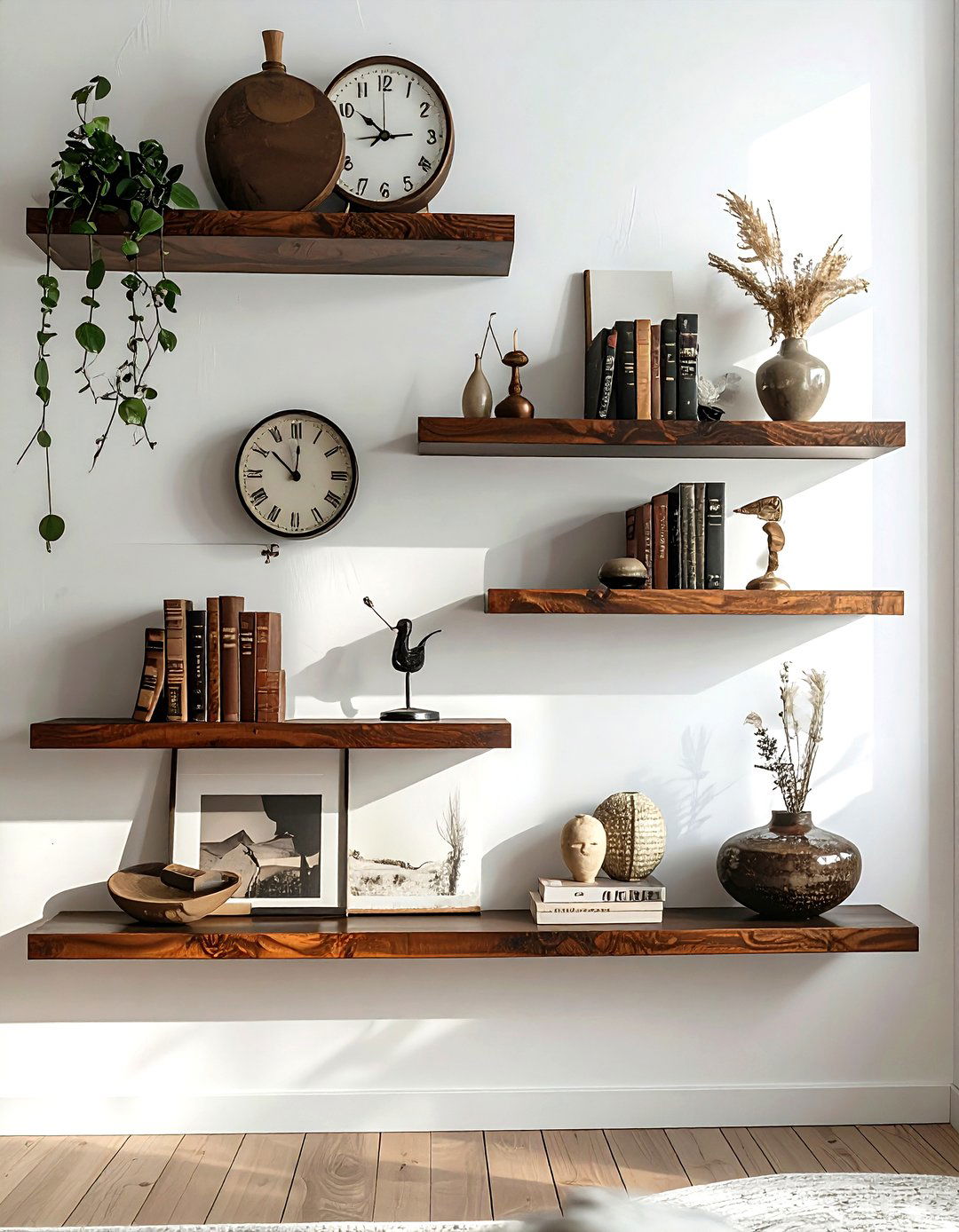 Floating wall shelves decor - 30 living room mid-century furniture ideas