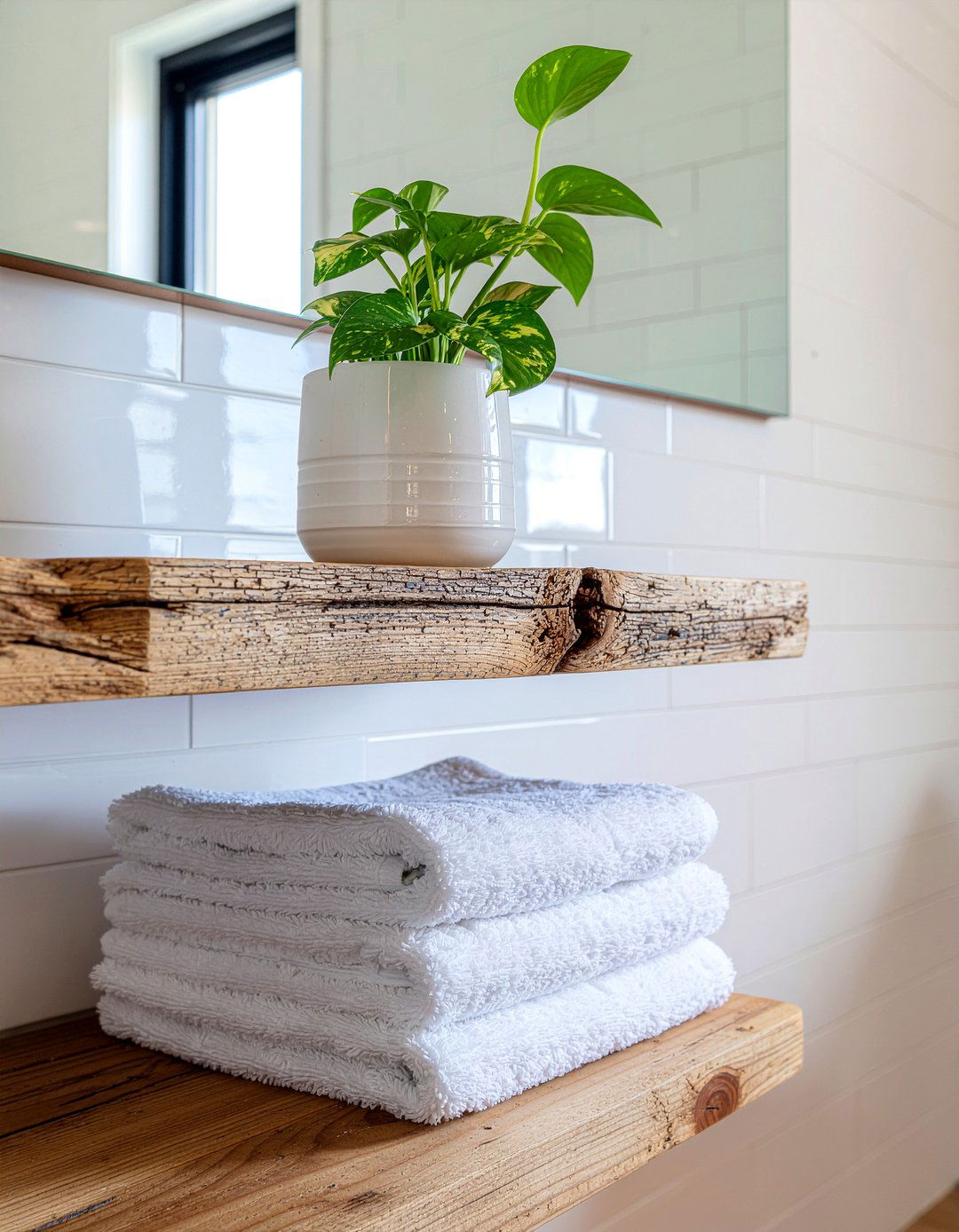 Floating wood bathroom shelf - 30 bathroom shelf styling ideas