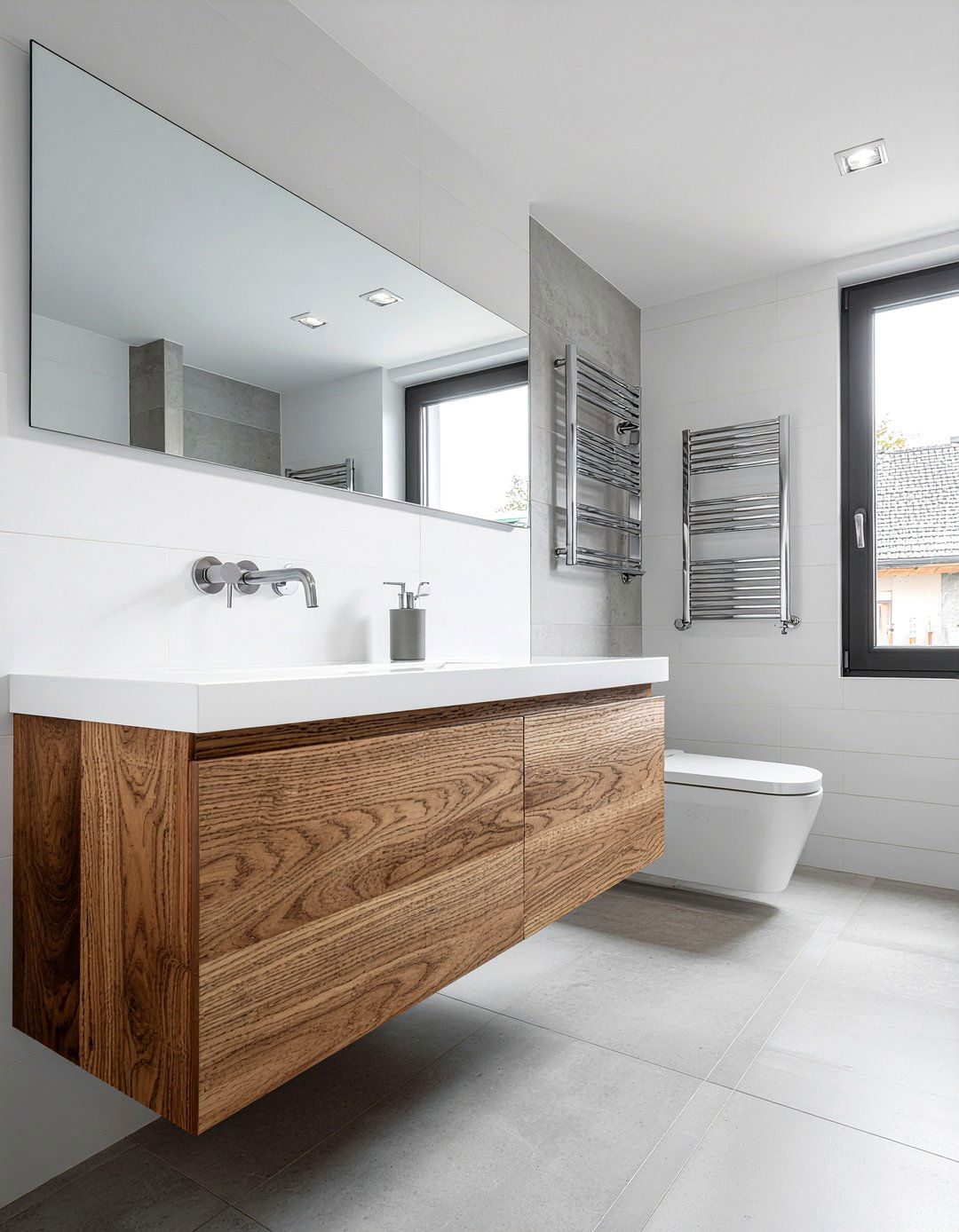 Floating wood bathroom vanity - 30 bathroom built-in vanity ideas