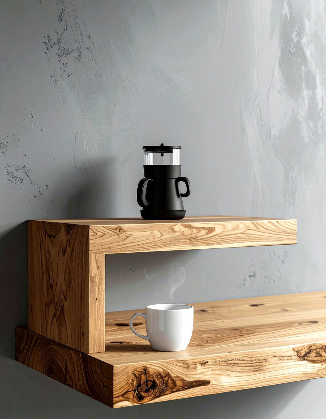 Floating wood ledge coffee station - 30 coffee station kitchen ideas