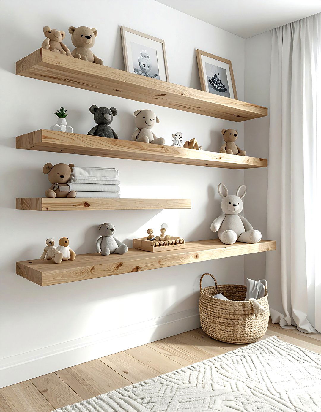 Floating wood nursery shelves - 30 nursery shelf ideas
