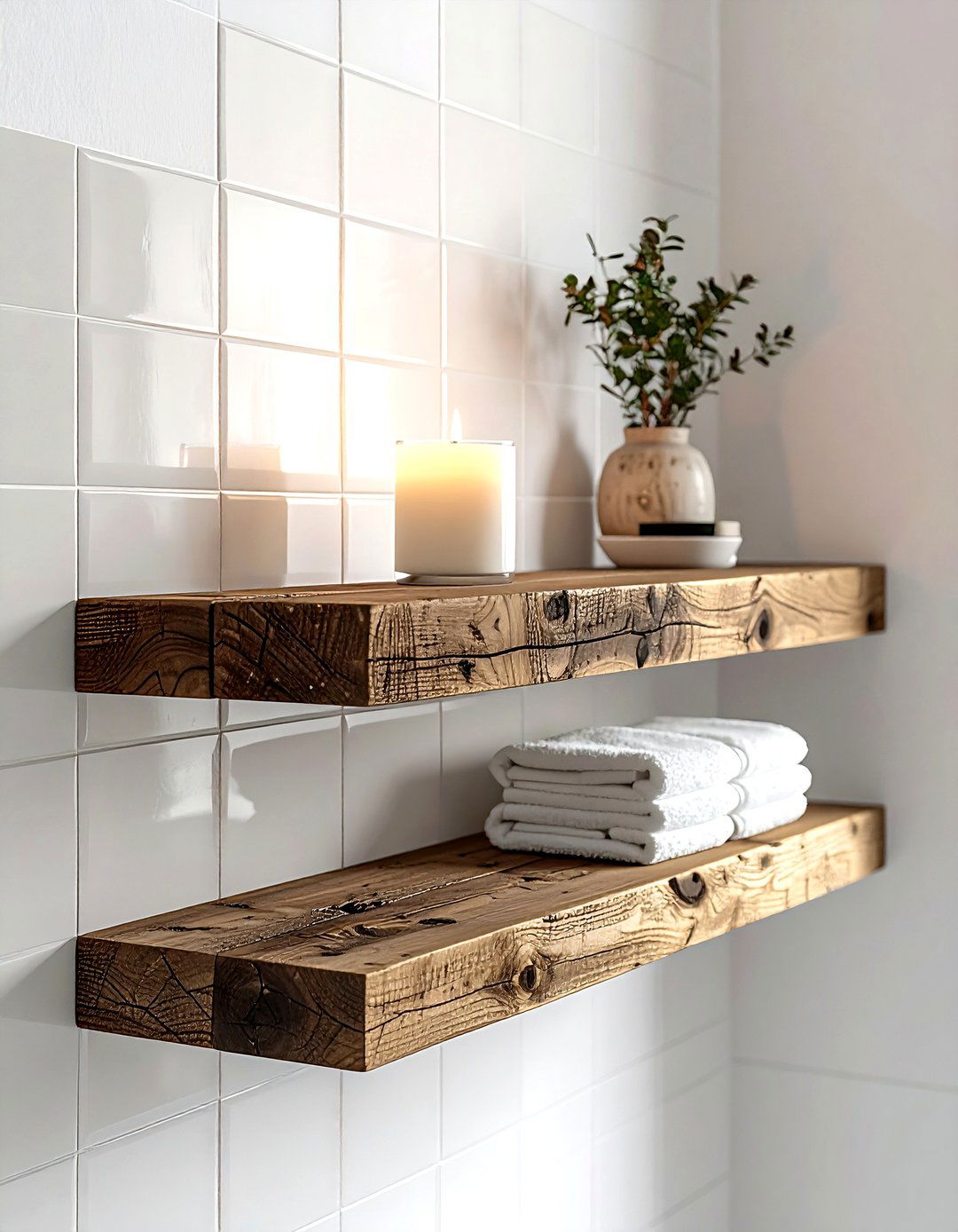 Floating wood shelf - 30 bathroom space saving ideas