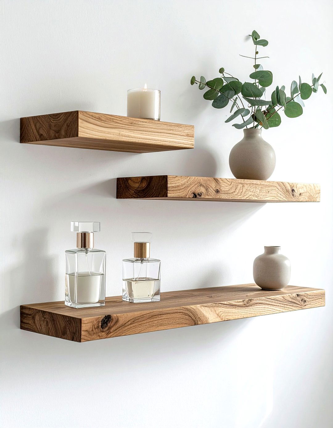 Floating wood shelf - 30 bathroom storage hacks