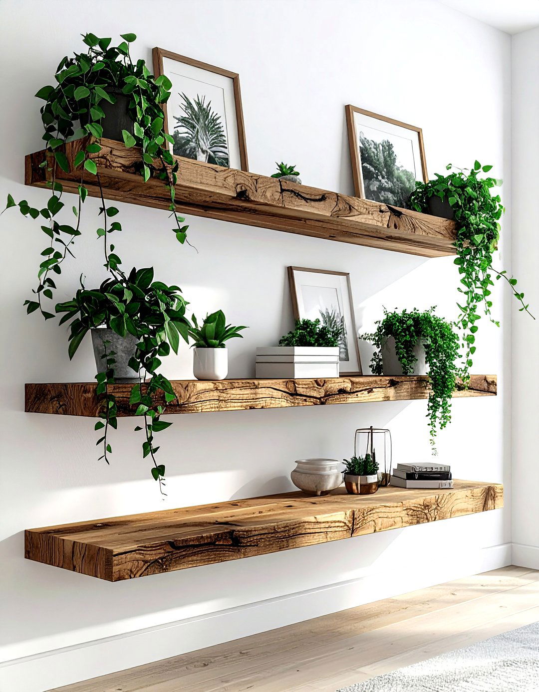 Floating wood shelf - 30 living room built-in shelves