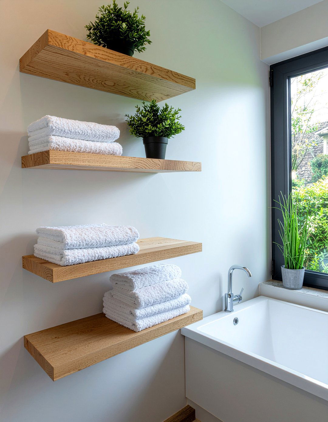 Floating wood shelves - 30 bathroom one-day project ideas