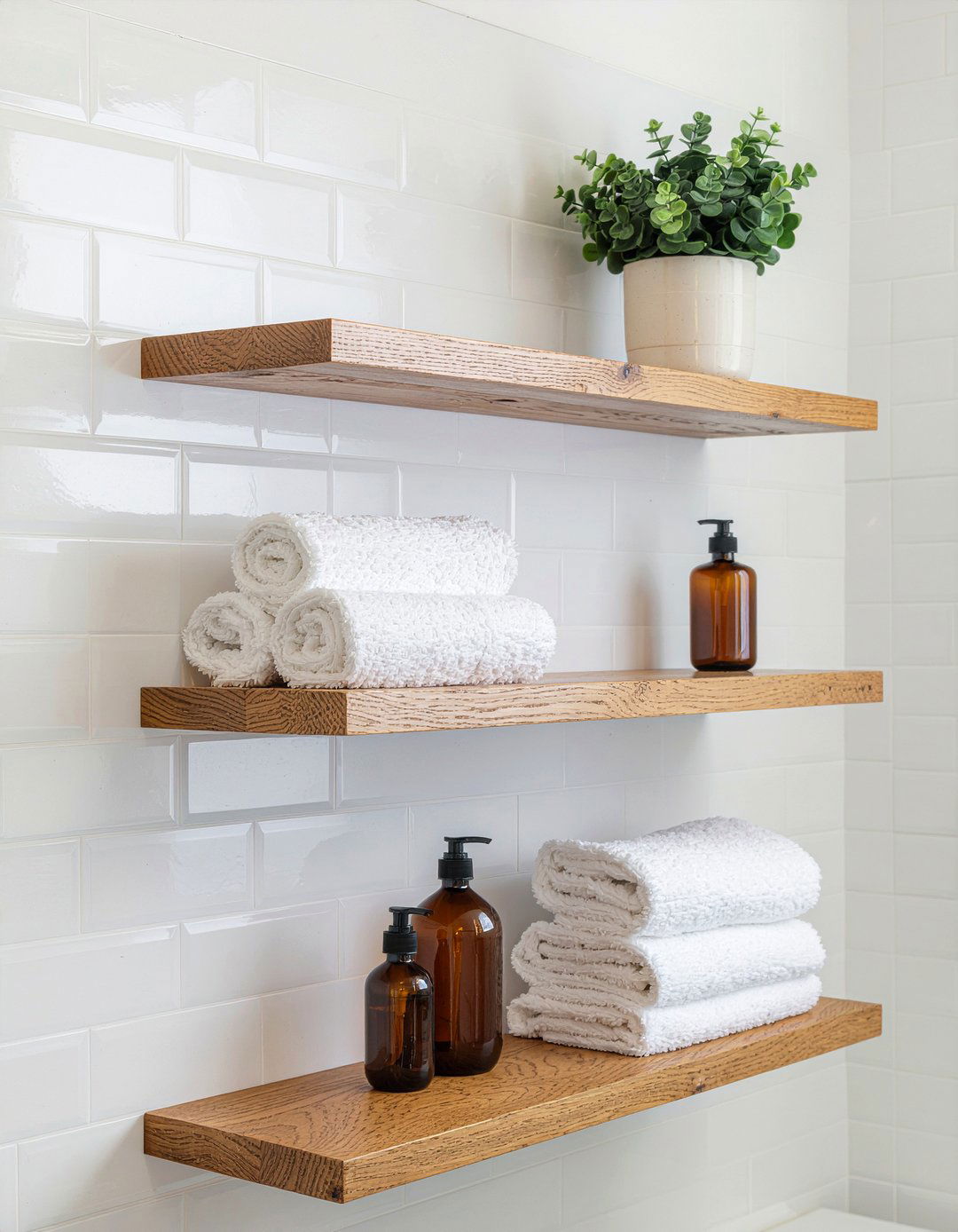 Floating wood shelves - 30 bathroom shelving unit ideas