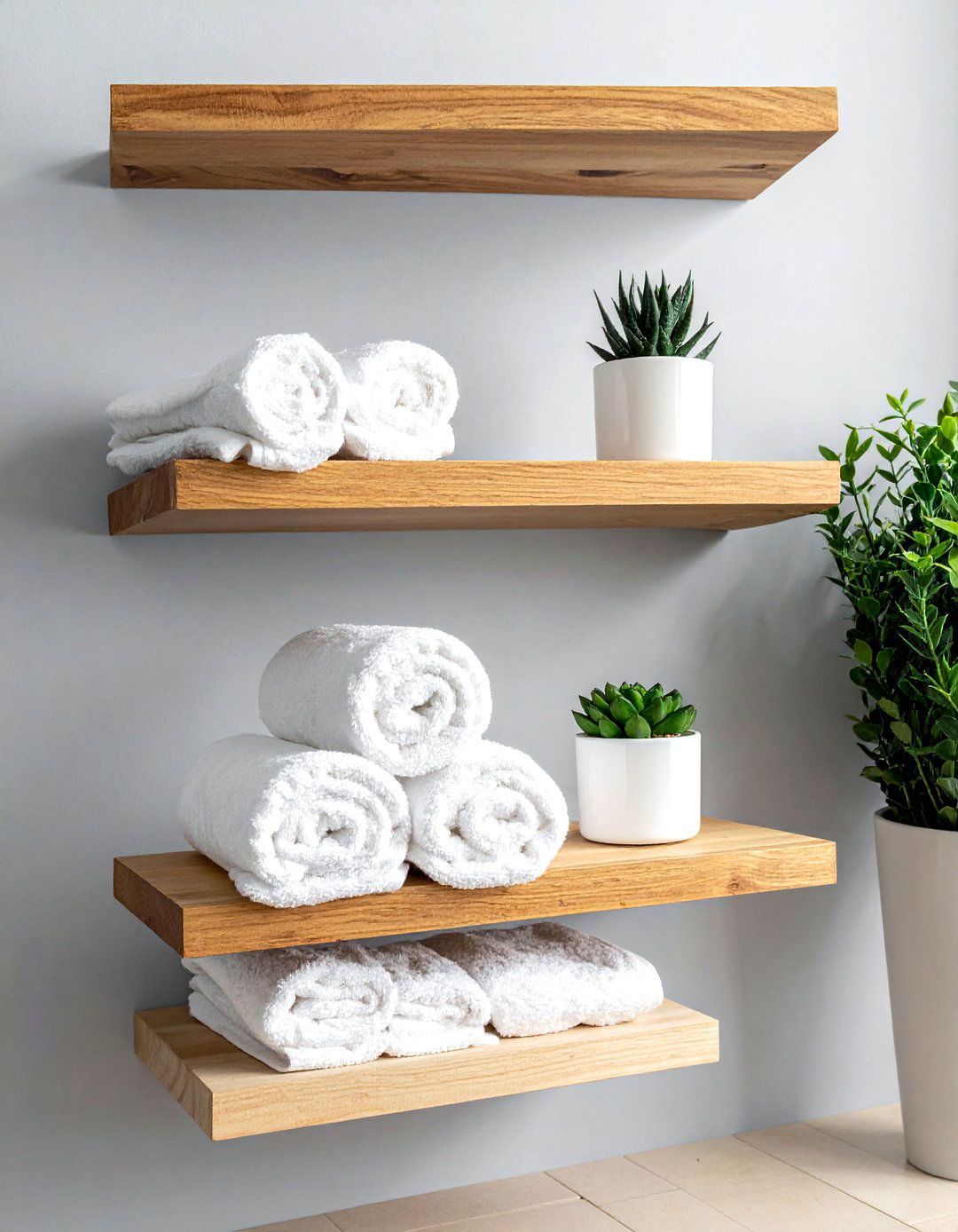 Floating wood shelves - 30 bathroom weekend project ideas
