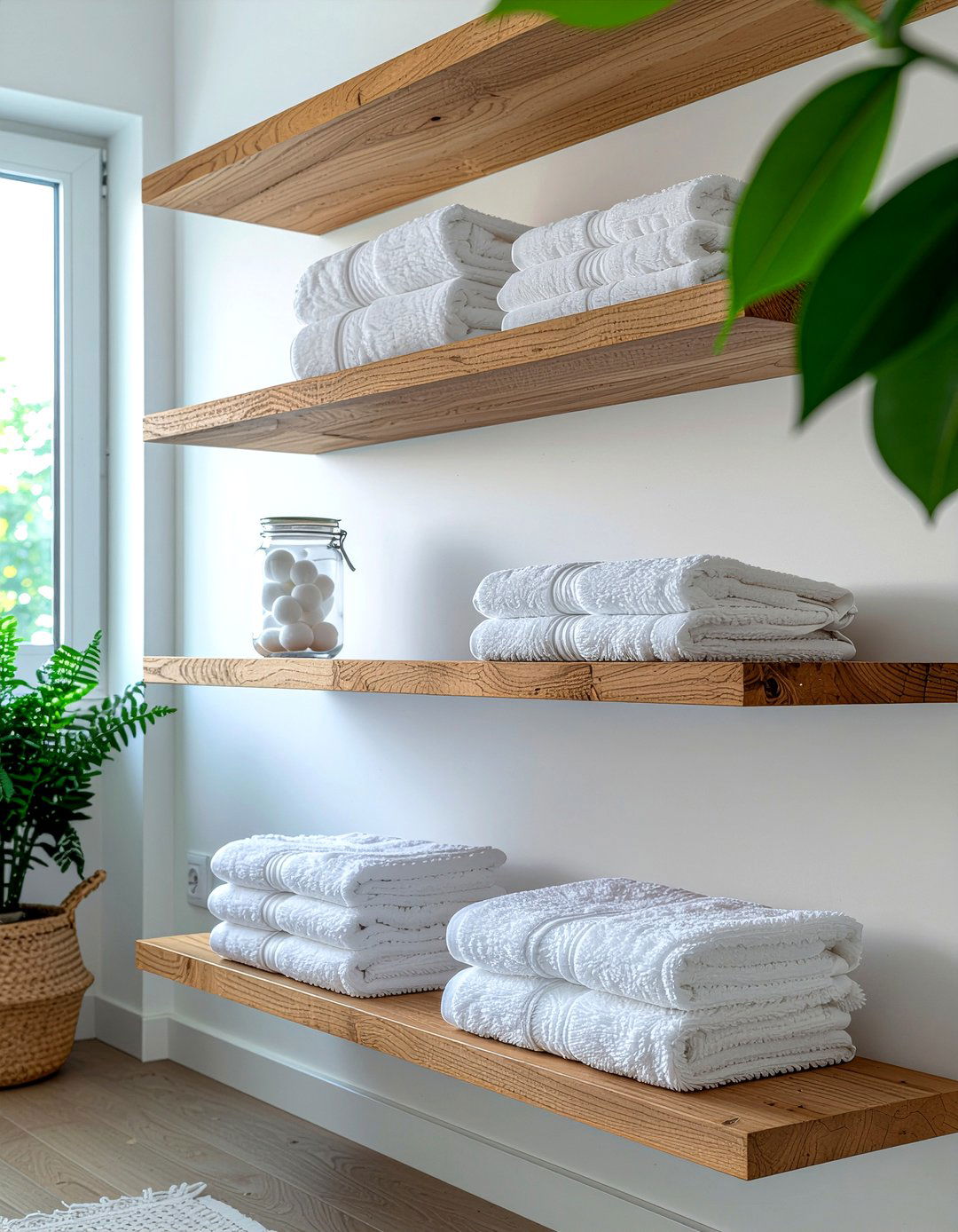 Floating wood shelves - 30 bathroom facelift ideas