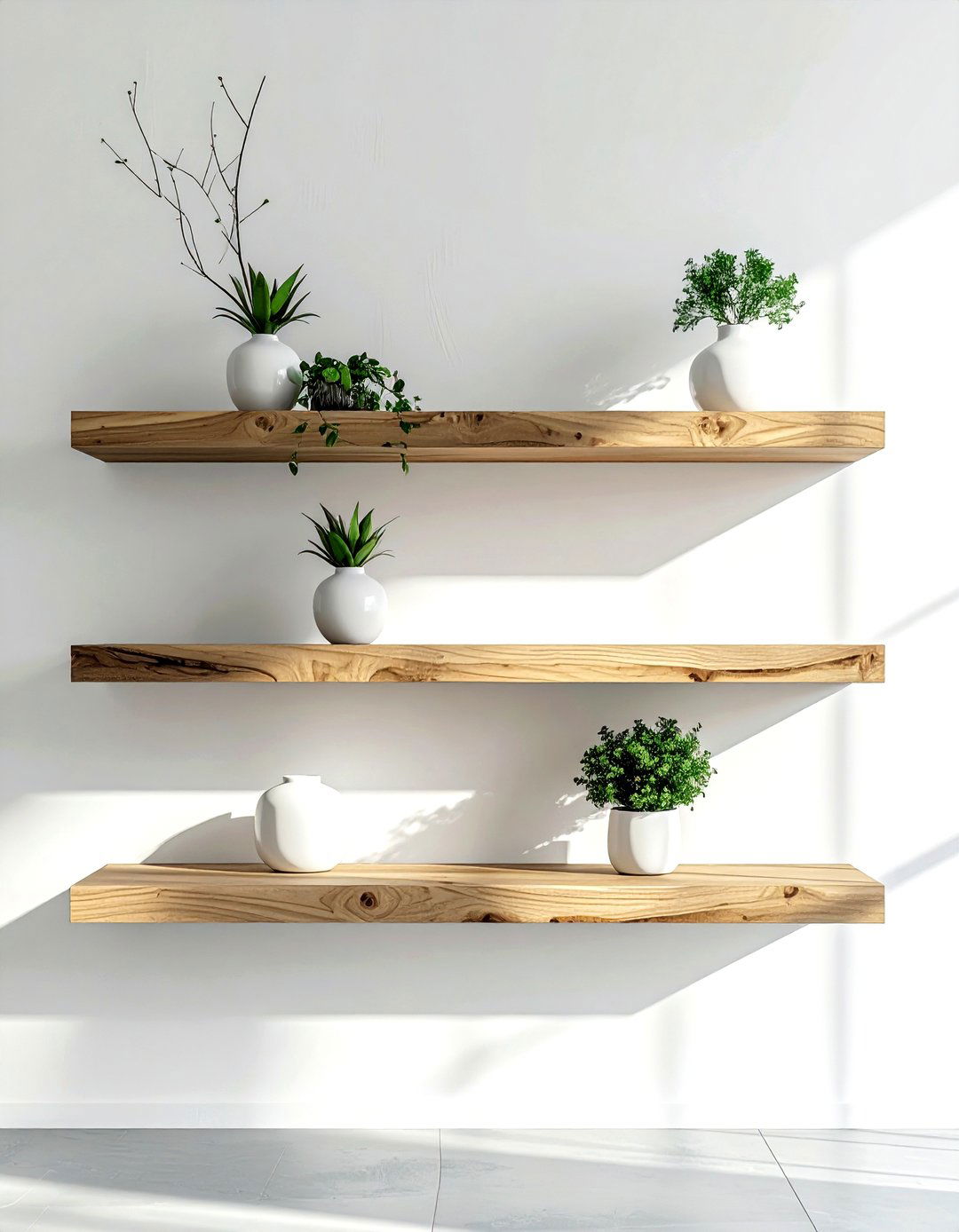 Floating wood shelves - 30 crisp decor ideas