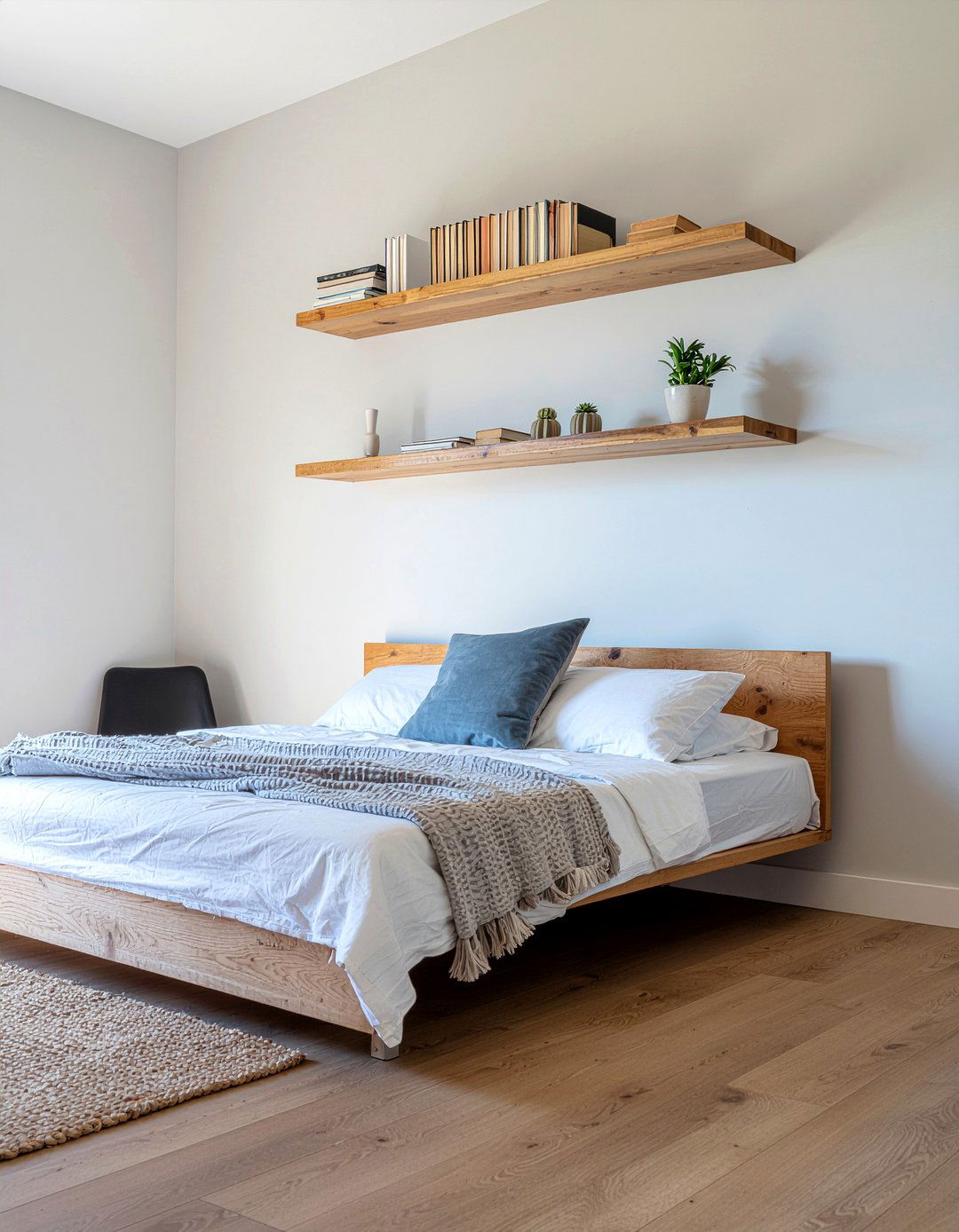 Floating wood shelves - 30 DIY bedroom decor ideas