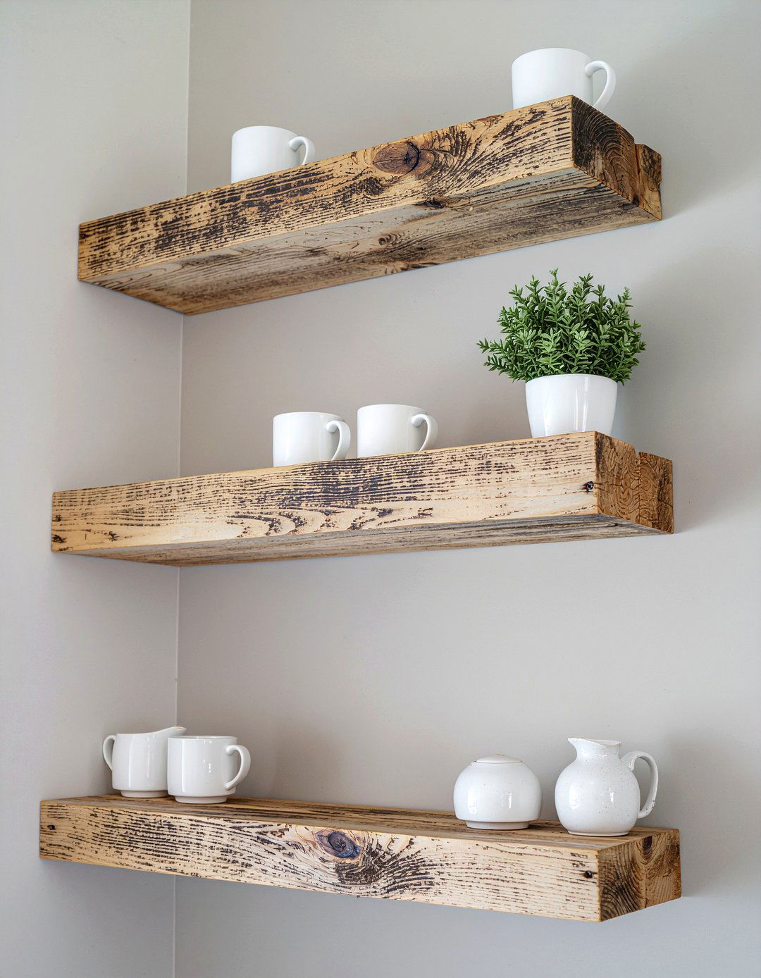 Floating wood shelves - 30 kitchen decor ideas