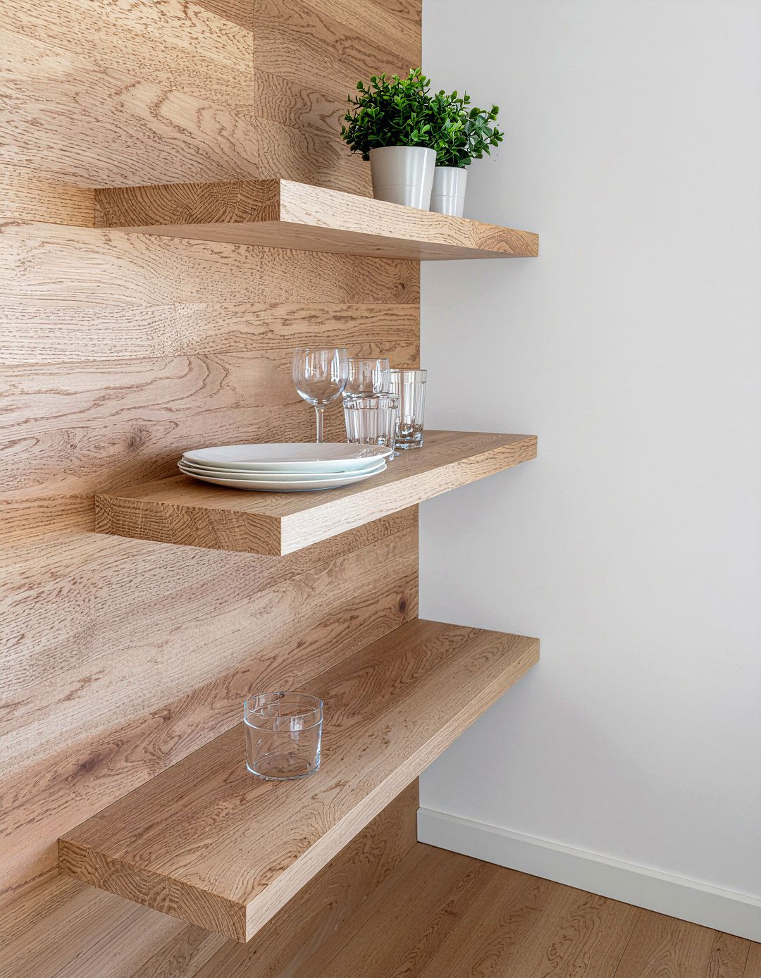 Floating wood shelves - 30 kitchen feature ideas