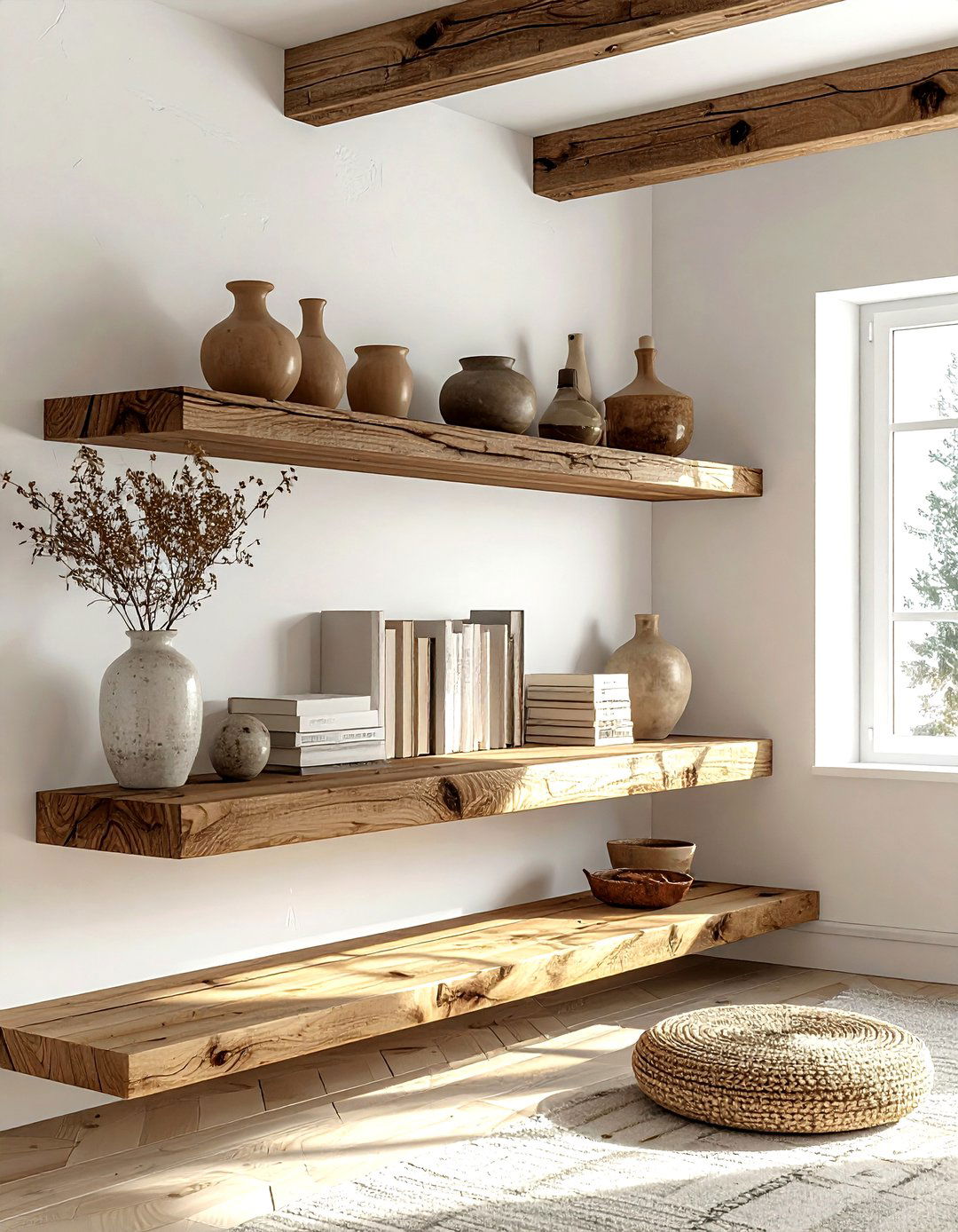 Floating wood shelves - 30 living room hanging storage ideas