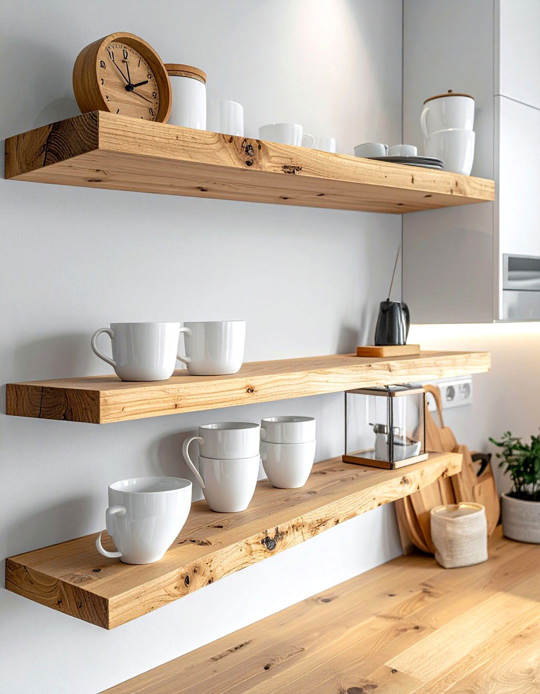 Floating wood shelves - 30 Nordic kitchen ideas
