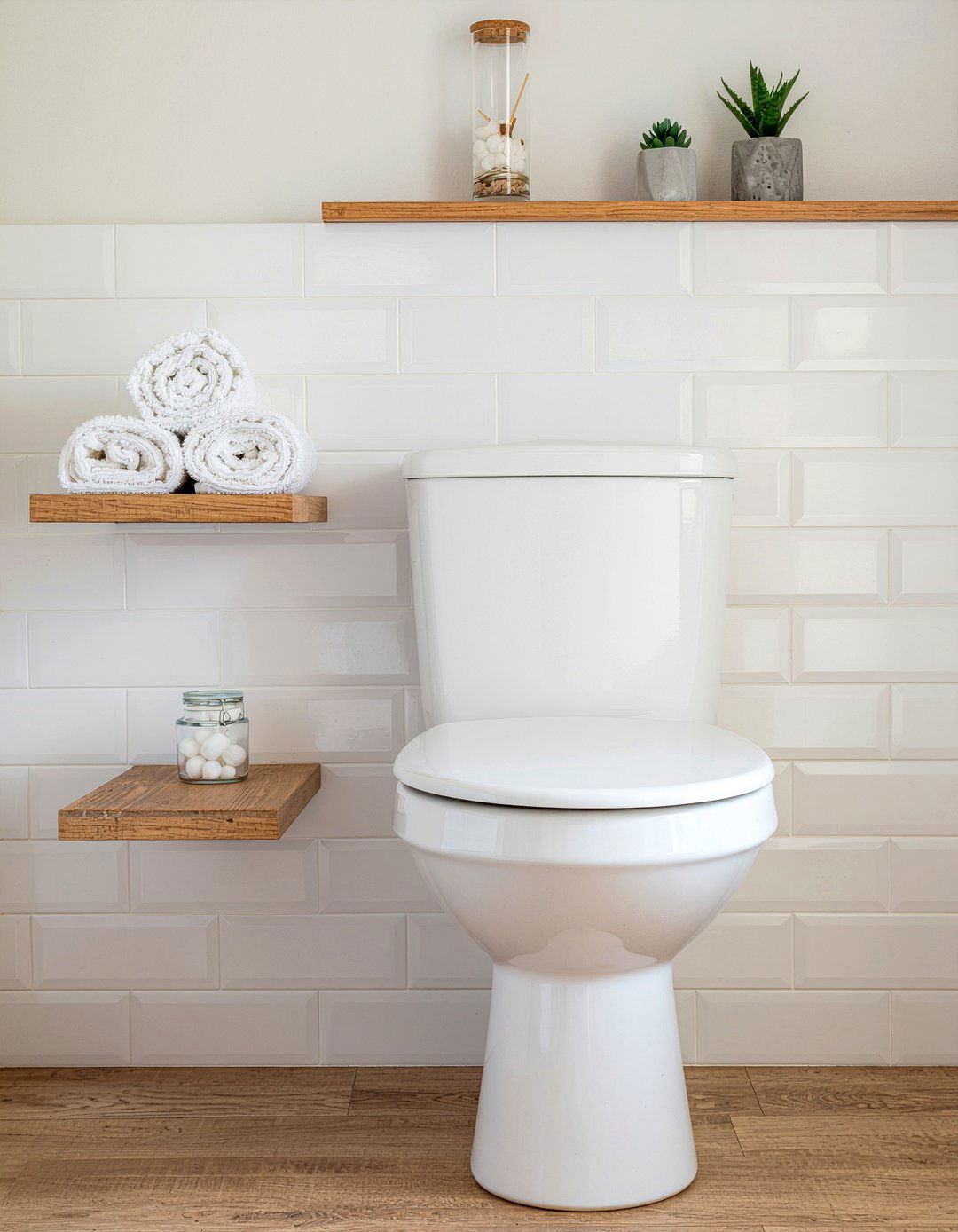 Floating wood shelves - 30 over toilet storage ideas