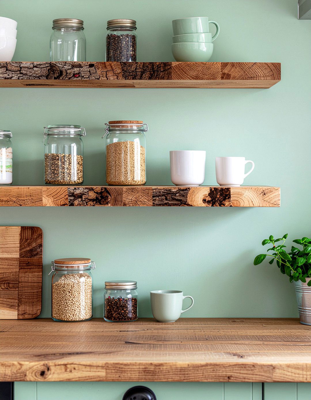 Floating wood shelves - 30 Parisian kitchen ideas