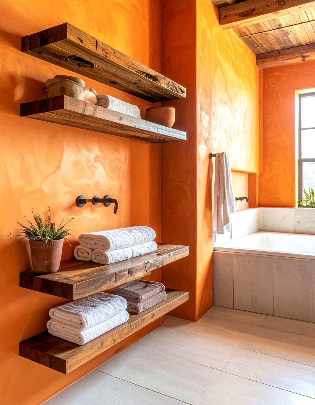 Floating wood shelves - 30 southwestern bathroom ideas