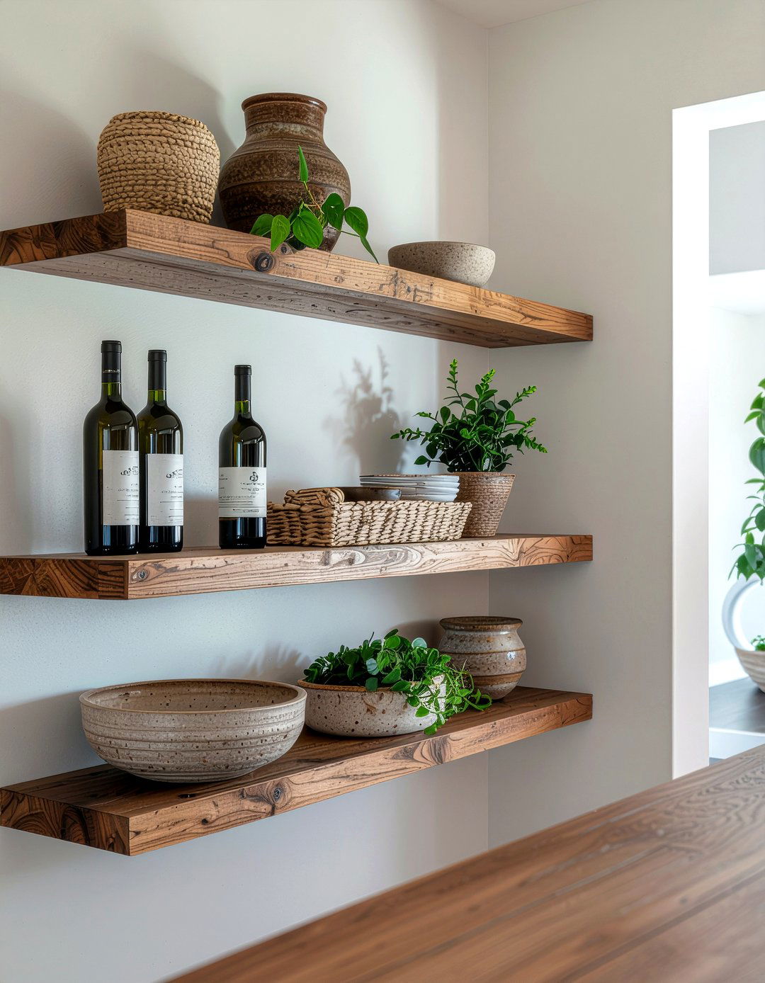 Floating wood shelves dining - 30 Argentine dining room ideas