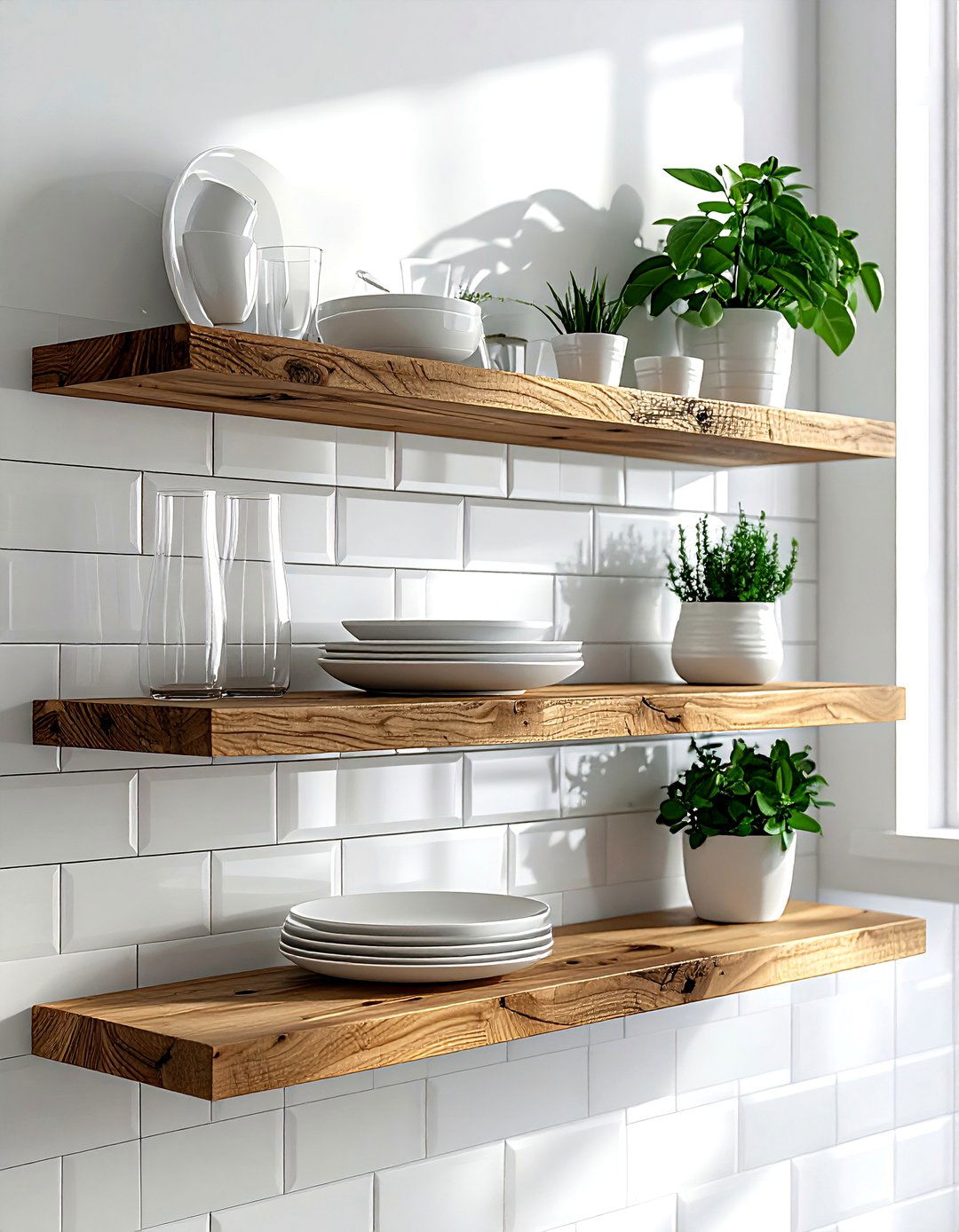 Floating wood shelves for kitchen - 30 weekend decor project ideas