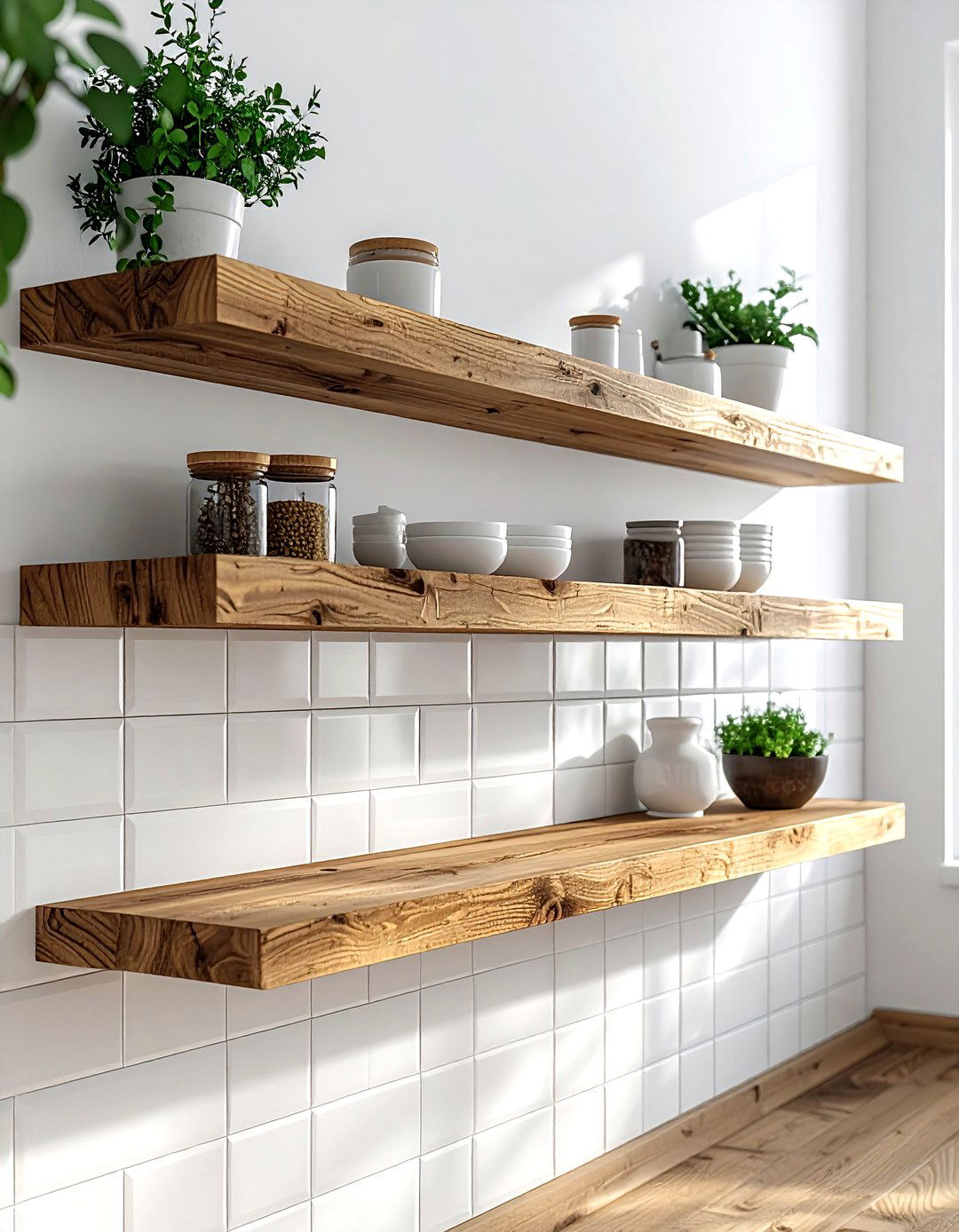 Floating wood shelves kitchen - 30 spec home kitchen ideas