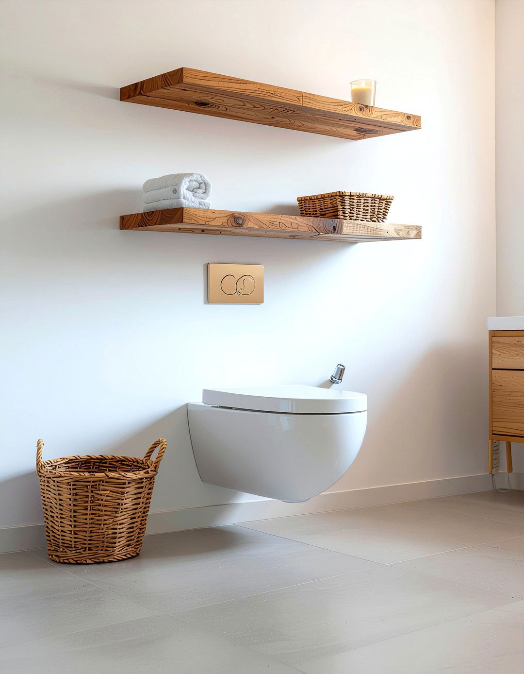 Floating wood shelves - 30 affordable bathroom ideas