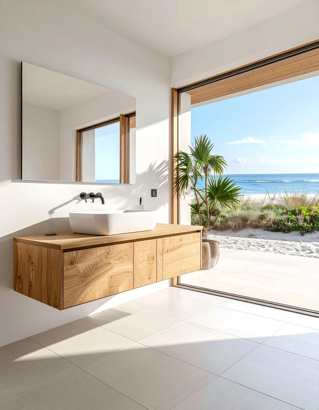 Floating wood vanity - 30 beach house bathroom ideas
